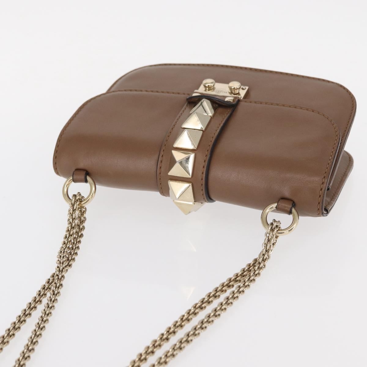 Valentino Garavani Rolling Rockstud Glam Lock Shoulder Bag Leather Brown Leather Shoulder Bag Bag (Pre-Owned)