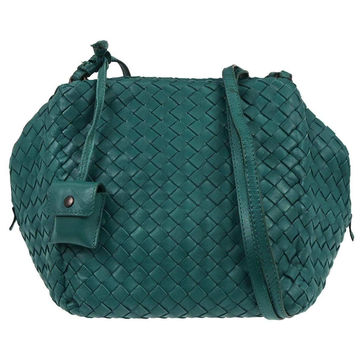 Bottega Veneta Zip Cube Messenger Intrecciato Nappa Green Leather Shoulder Bag Bag (Pre-Owned)
