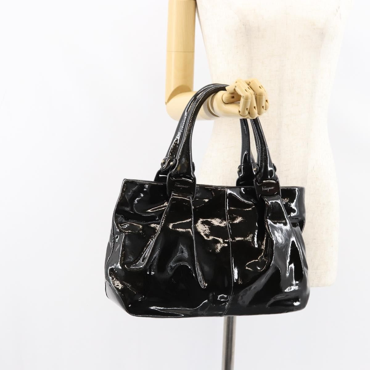 Salvatore Ferragamo Vintage Tote Bag Patent Leather Black Patent_Leather Tote Bag Bag (Pre-Owned)