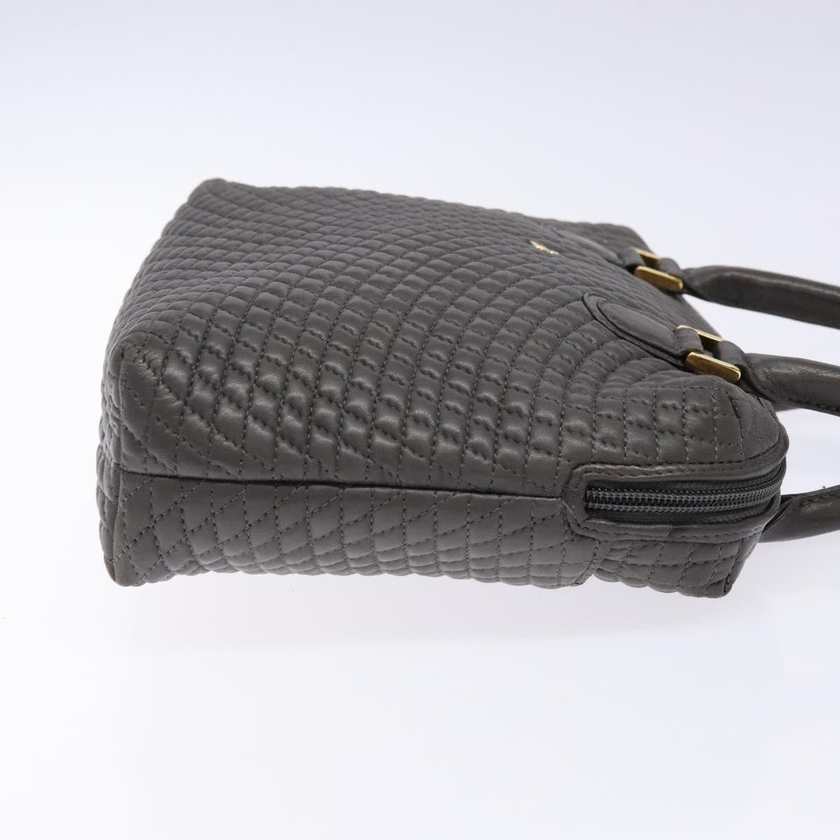 Bally Vintage Handbag Quilted Leather Gray Leather Handbag (Pre-Owned)