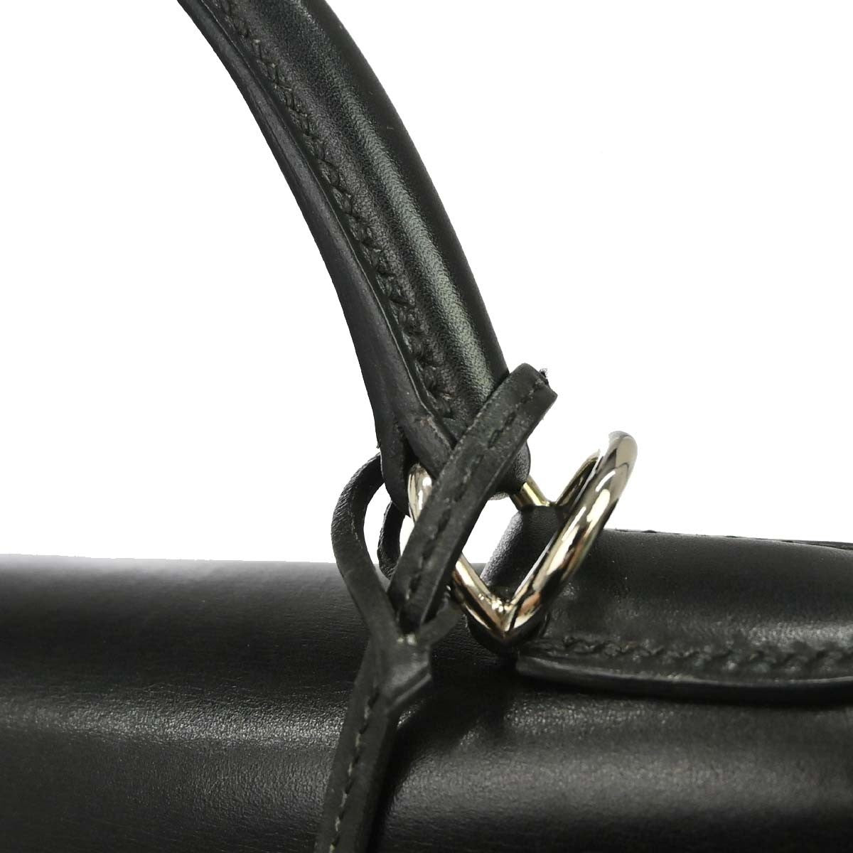 Hermes Kelly Handbag Black Box Calf With Palladium Hardware Black Leather Handbag (Pre-Owned)
