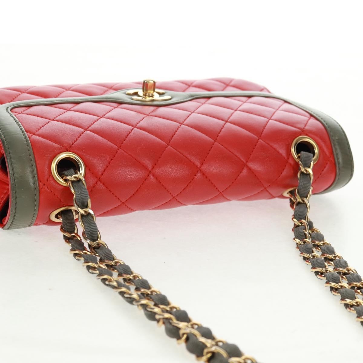 Chanel Two Tone Flap Bag Quilted Lambskin Red Leather Shoulder Bag Bag (Pre-Owned)