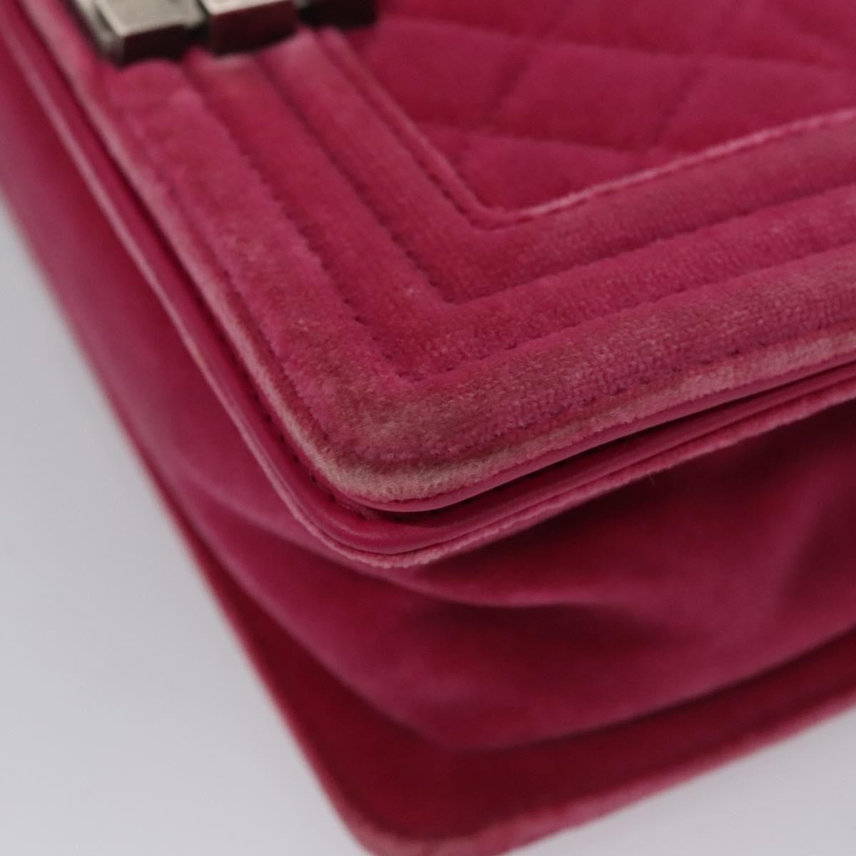 Chanel Boy Flap Bag Quilted Velvet Pink Velvet Shoulder Bag Bag (Pre-Owned)