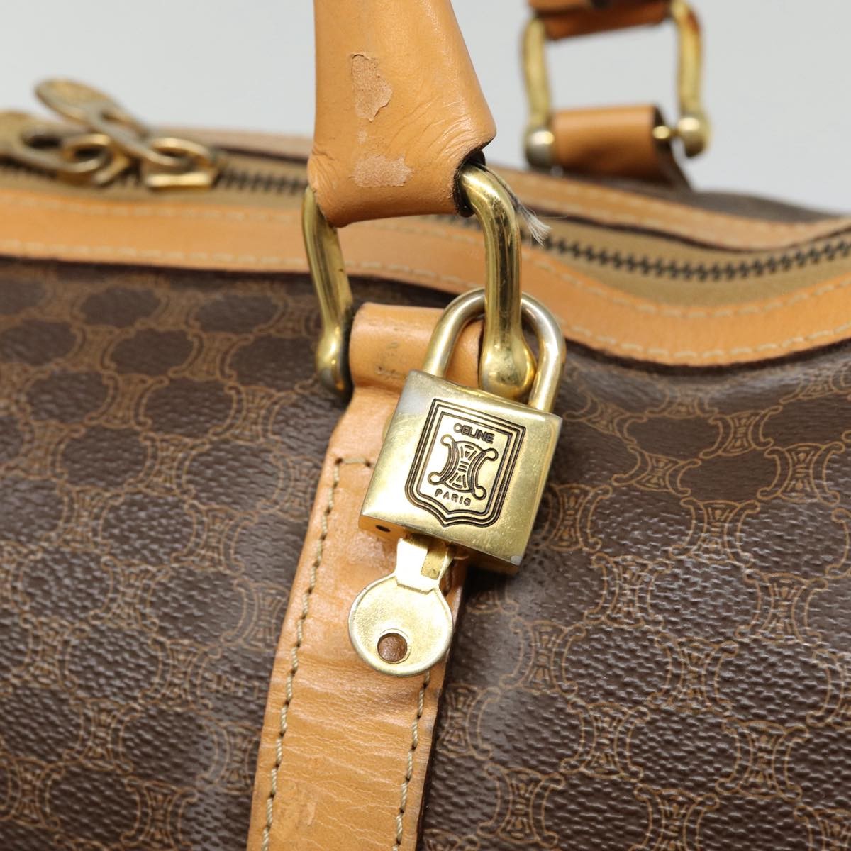 Celine Vintage Duffle Bag Macadam Coated Canvas Brown Canvas Travel Bag Bag (Pre-Owned)