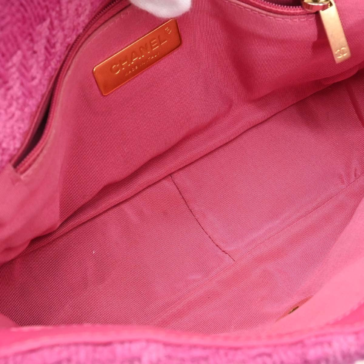 Chanel 19 Flap Bag Quilted Tweed Pink Tweed Handbag (Pre-Owned)