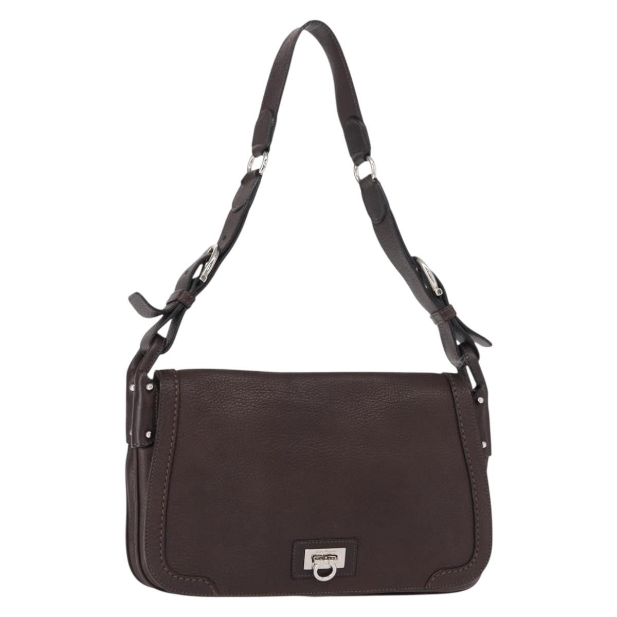 Salvatore Ferragamo Gancini Shoulder Bag Leather Brown Leather Shoulder Bag Bag (Pre-Owned)