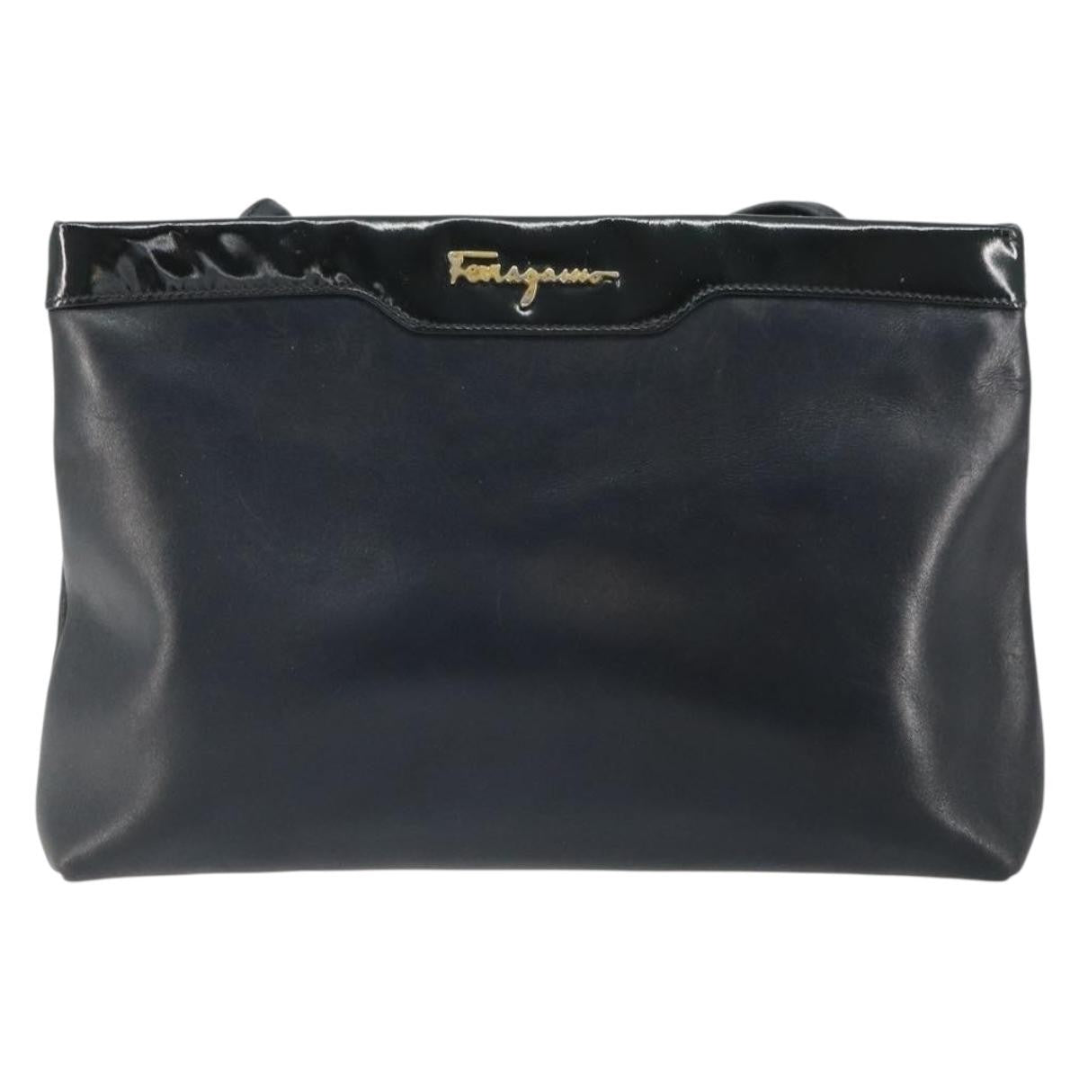 Salvatore Ferragamo Vintage Shoulder Bag Leather Black Leather Shoulder Bag Bag (Pre-Owned)