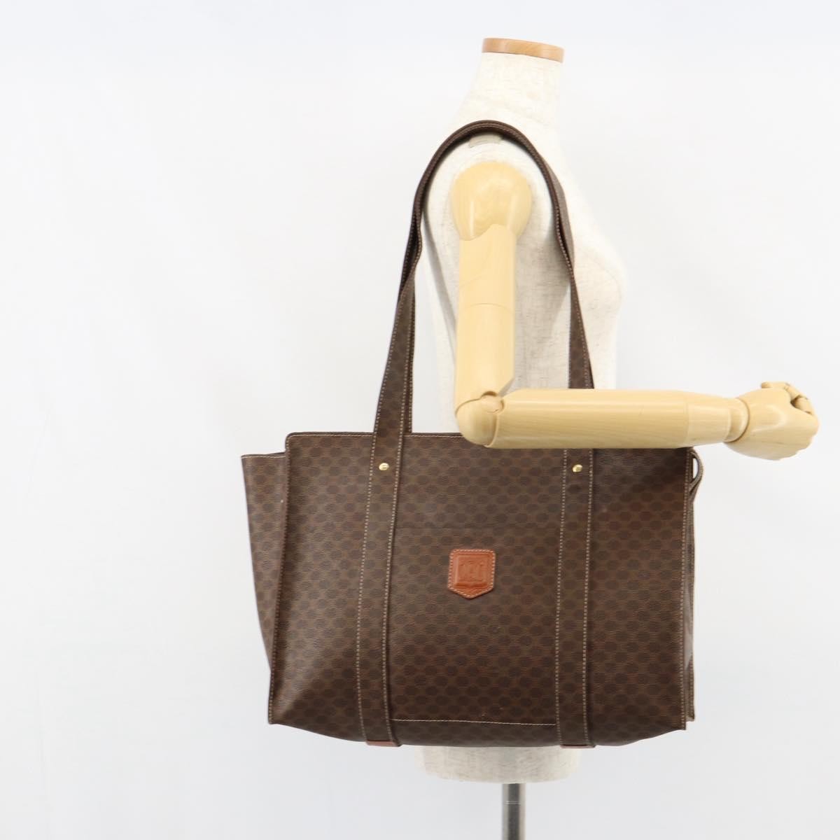 Celine Vintage Macadam Tote Bag Canvas Brown Canvas Tote Bag Bag (Pre-Owned)
