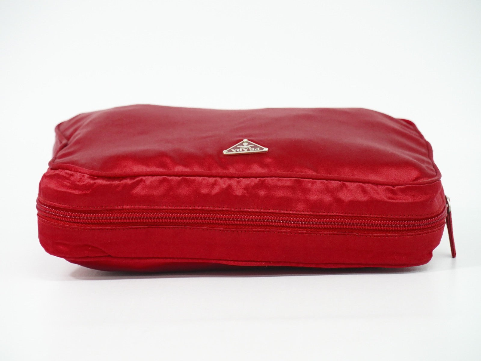 Prada Zip Around Toiletry Bag Silk Red Satin Clutche & Pouche Bag (Pre-Owned)