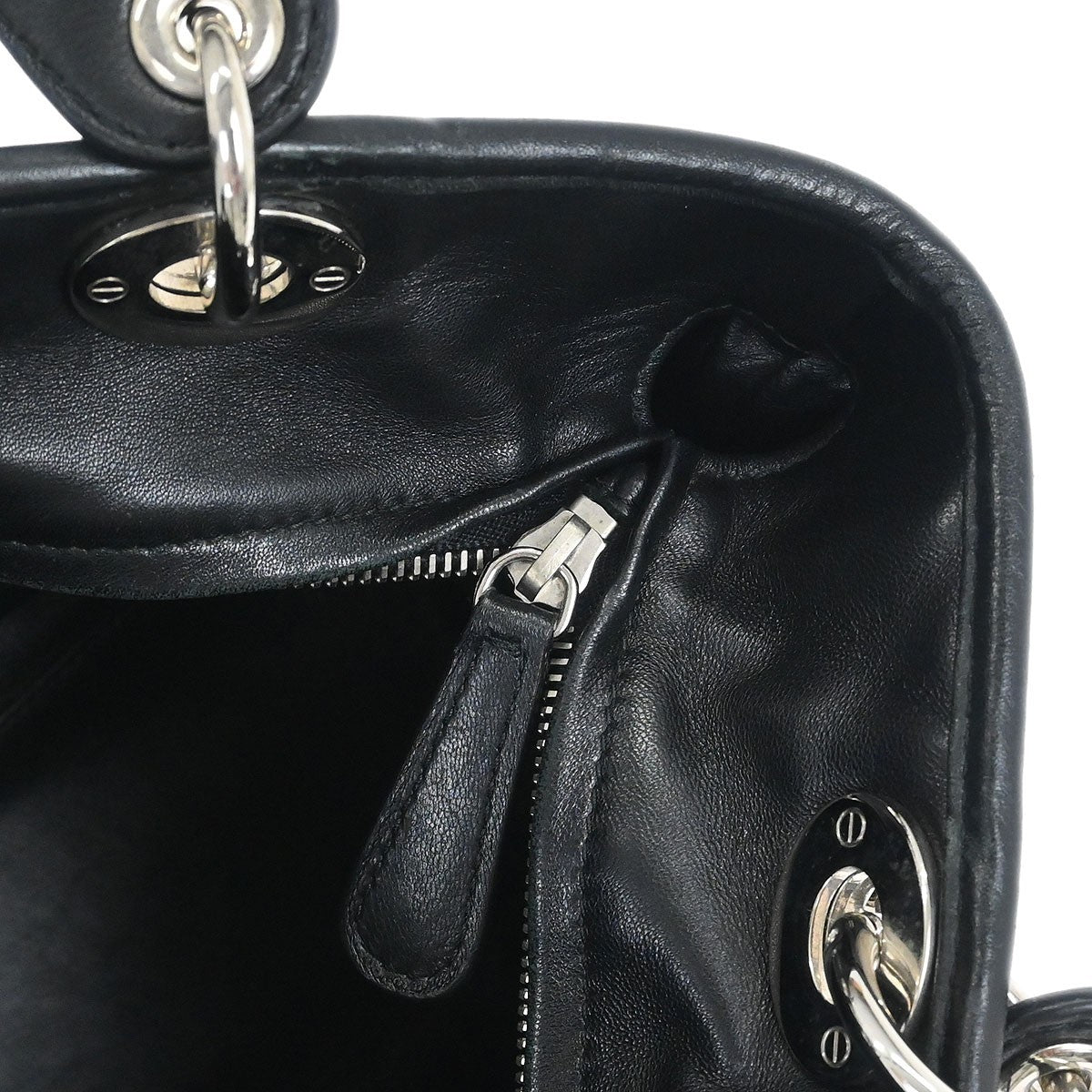 Christian Dior Vintage Lady Dior Bag Cannage Quilt Lambskin Black Leather Handbag (Pre-Owned)