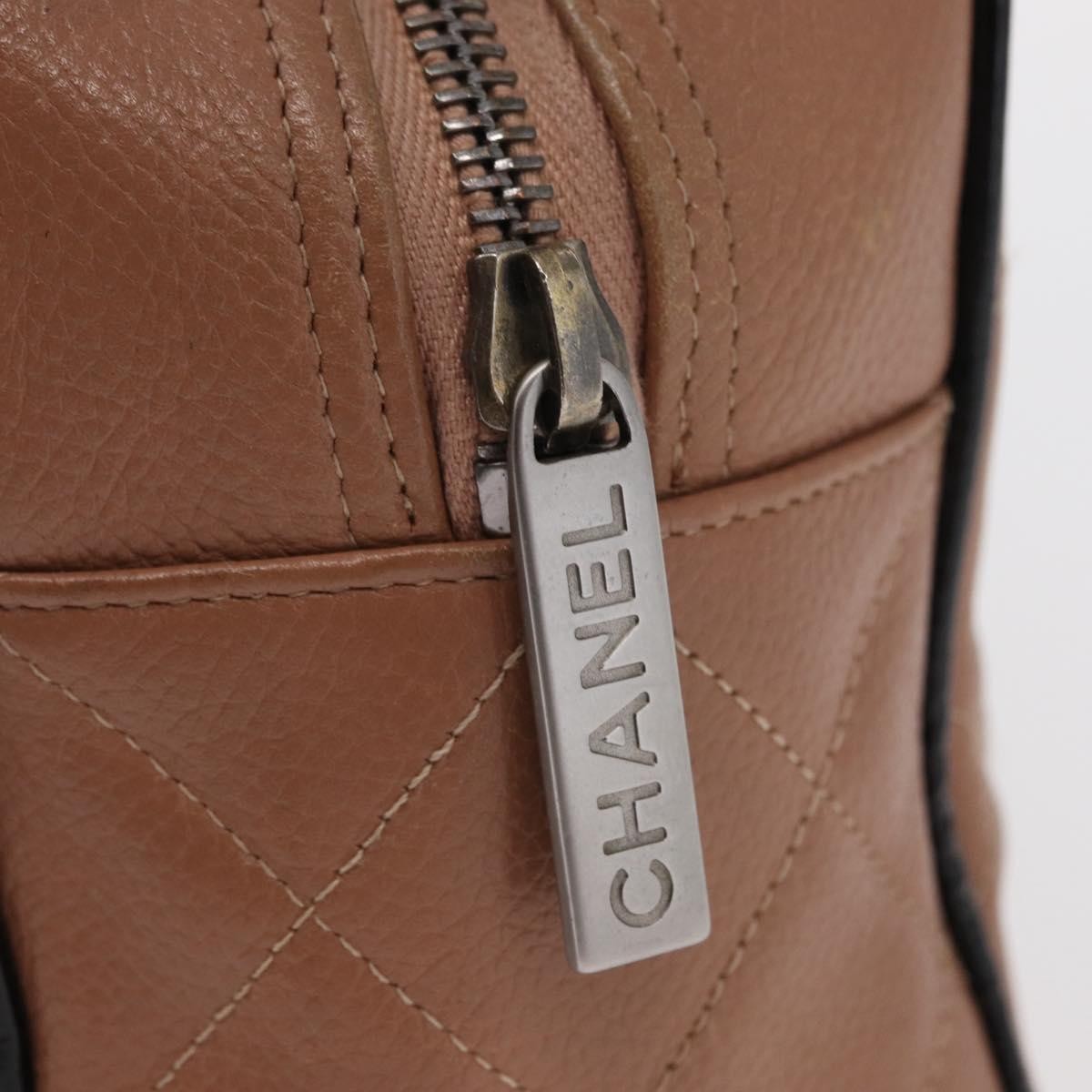 Chanel Embossed Logo Bowler Bag Quilted Caviar Beige Leather Handbag (Pre-Owned)