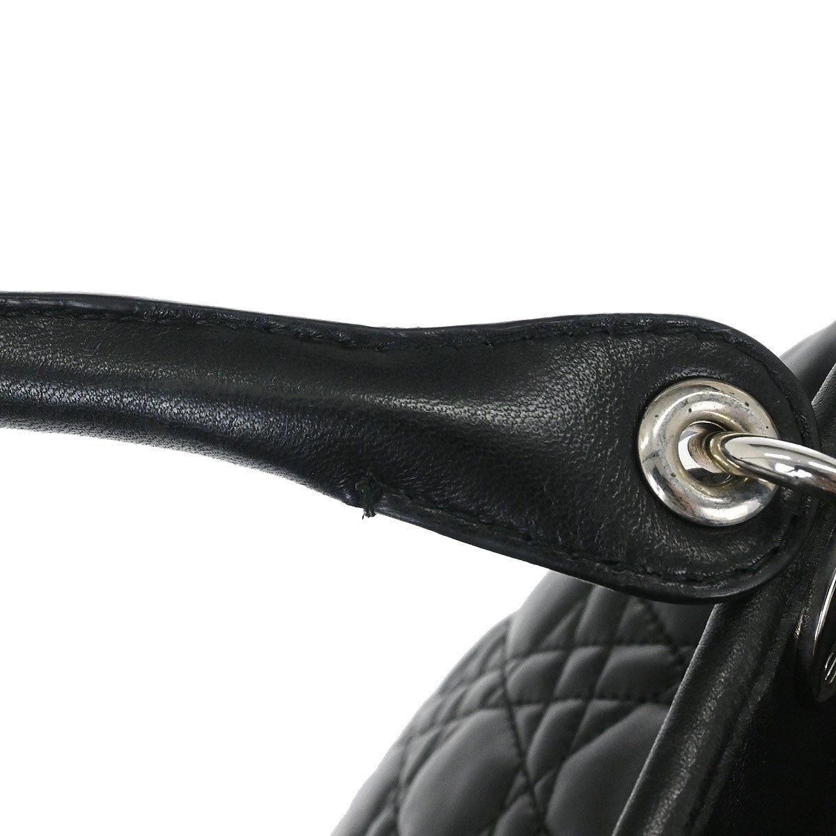 Christian Dior Vintage Lady Dior Bag Cannage Quilt Lambskin Black Leather Handbag (Pre-Owned)