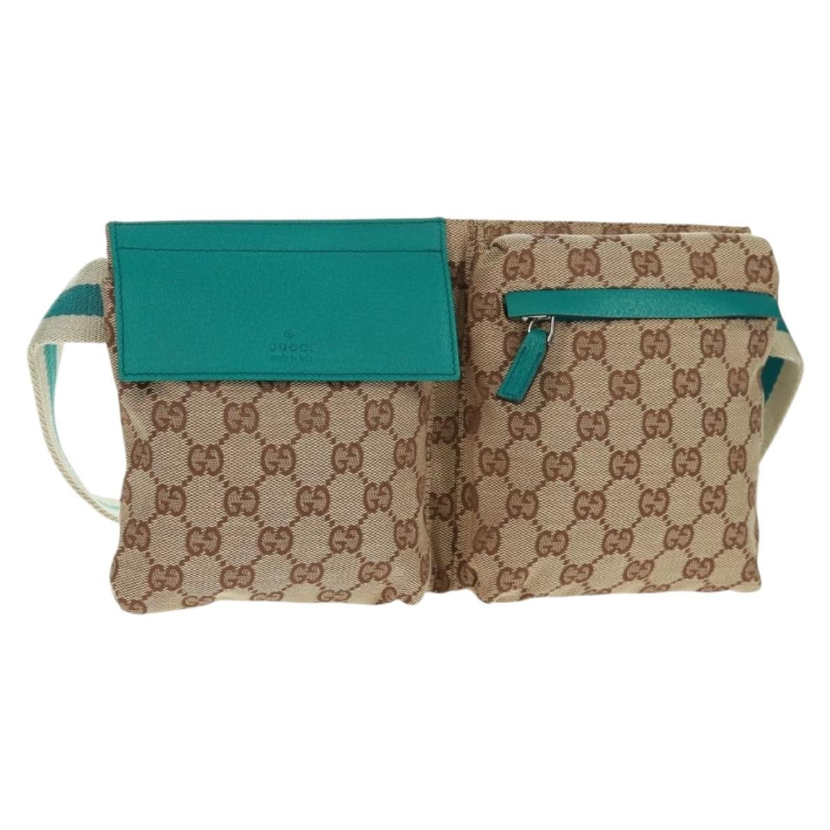 Gucci Vintage Double Belt Bag Gg Canvas With Leather Beige Canvas Shoulder Bag Bag (Pre-Owned)