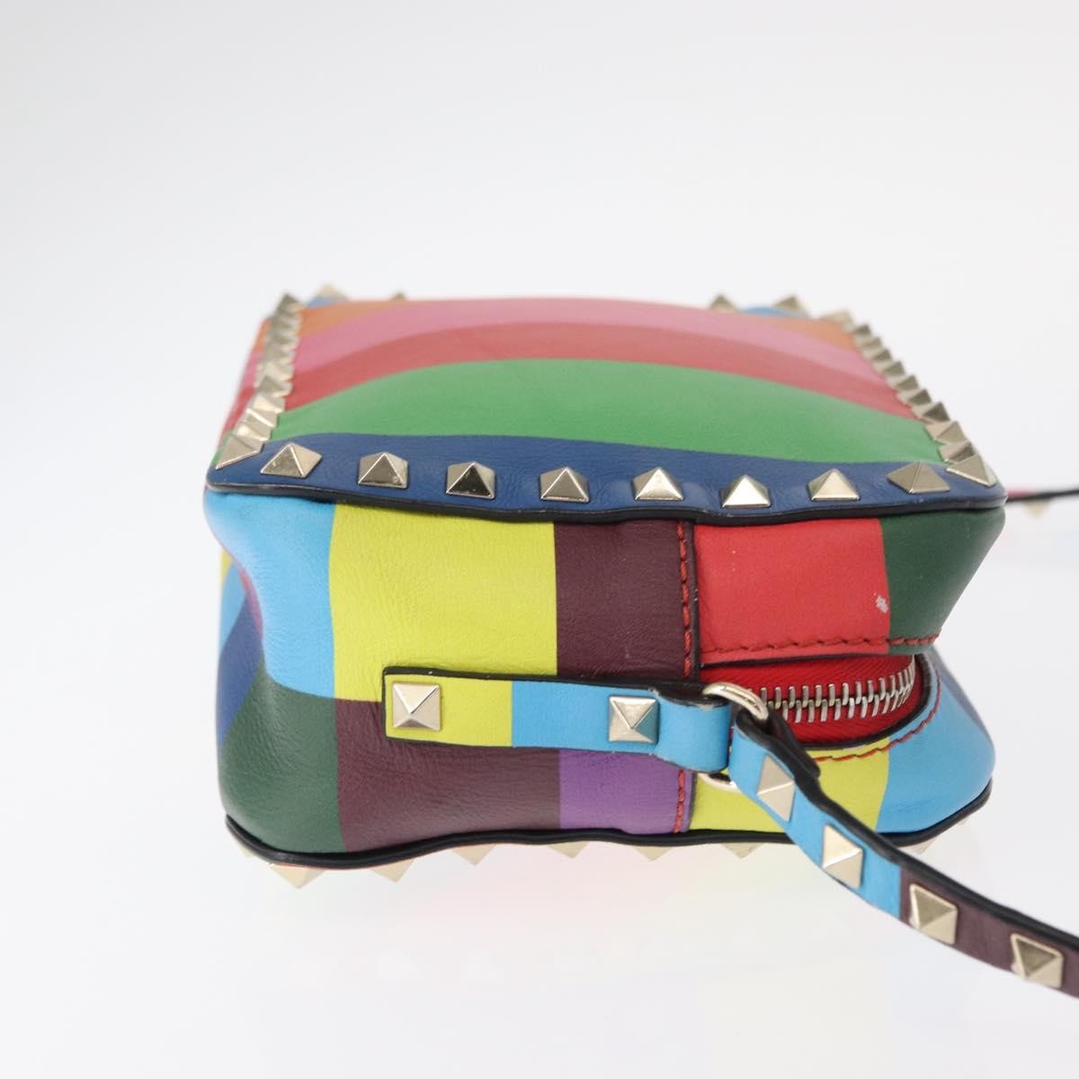 Valentino Garavani Rockstud 1973 Camera Crossbody Bag Striped Leather Gold Leather Shoulder Bag Bag (Pre-Owned)