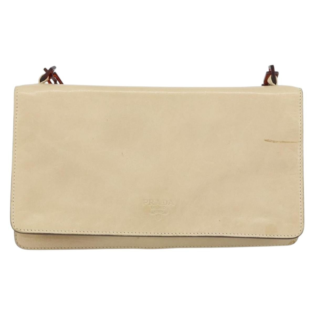 Prada Flap Shoulder Bag Leather Beige Leather Shoulder Bag Bag (Pre-Owned)