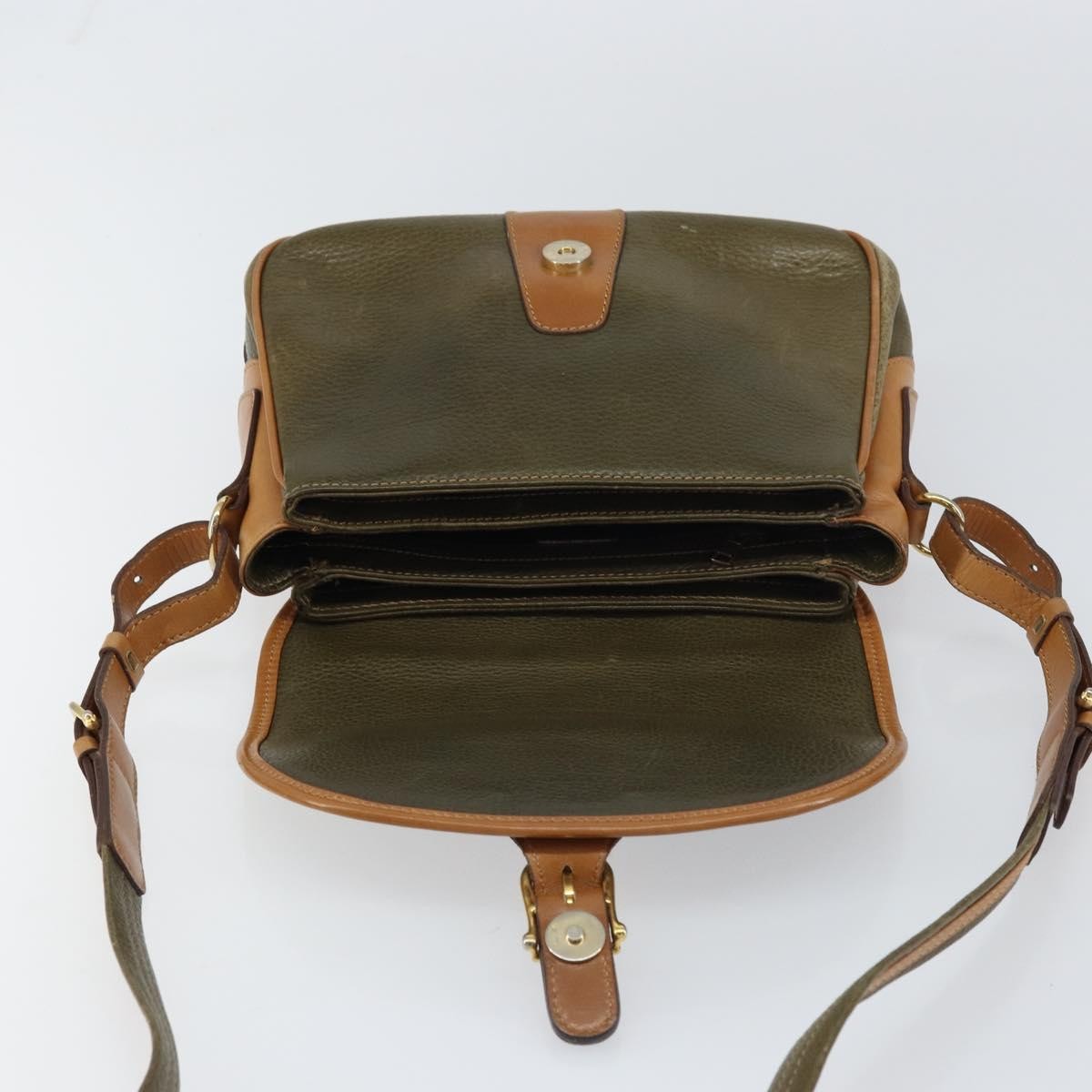 Celine Vintage Shoulder Bag Leather Khaki Leather Shoulder Bag Bag (Pre-Owned)