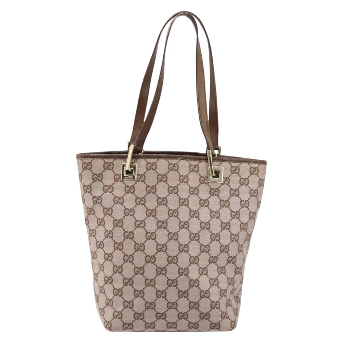 Gucci Vintage Bucket Shopping Tote Gg Canvas Brown Canvas Tote Bag Bag (Pre-Owned)