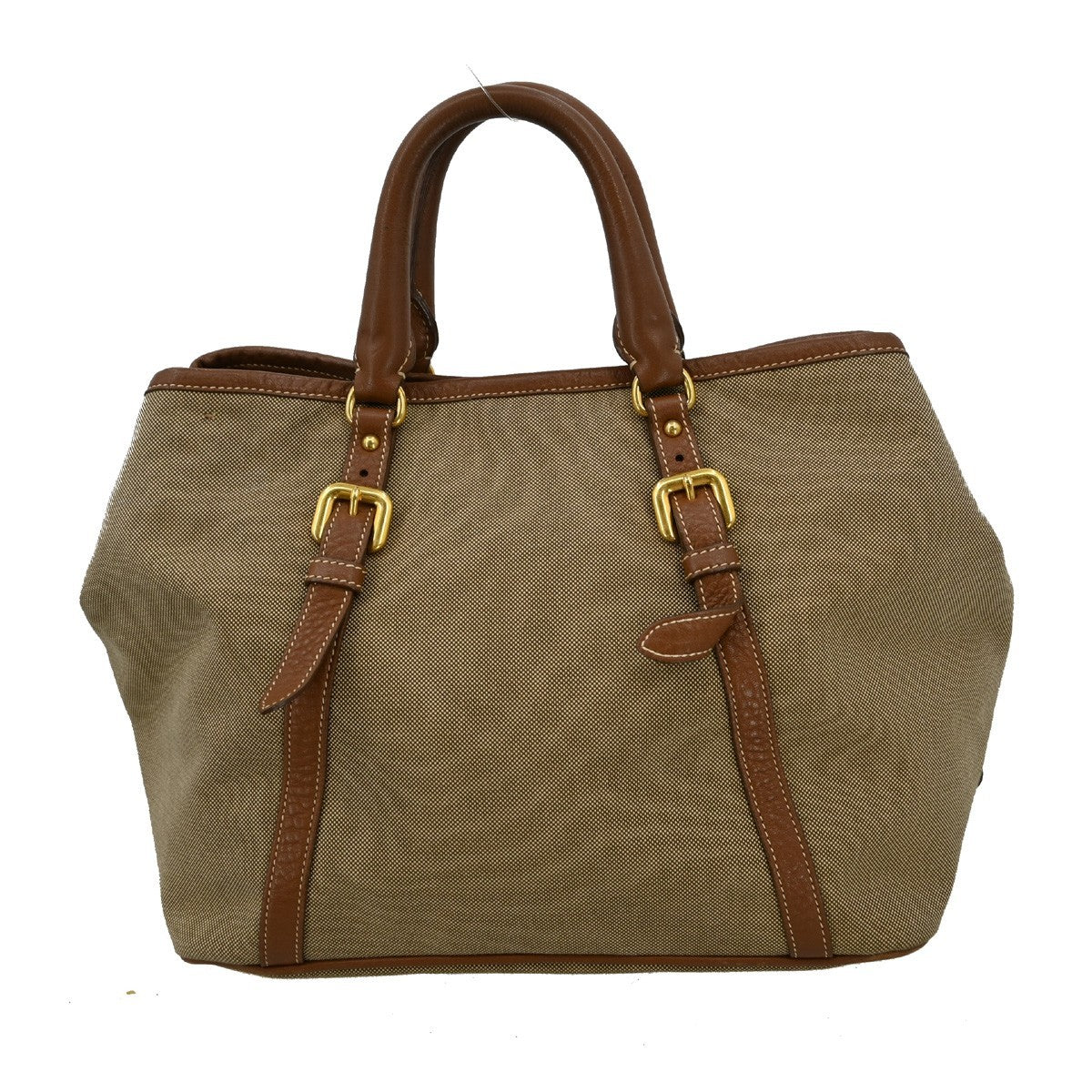 Prada Logo Convertible Tote Canvas With Leather Beige Canvas Tote Bag Bag (Pre-Owned)