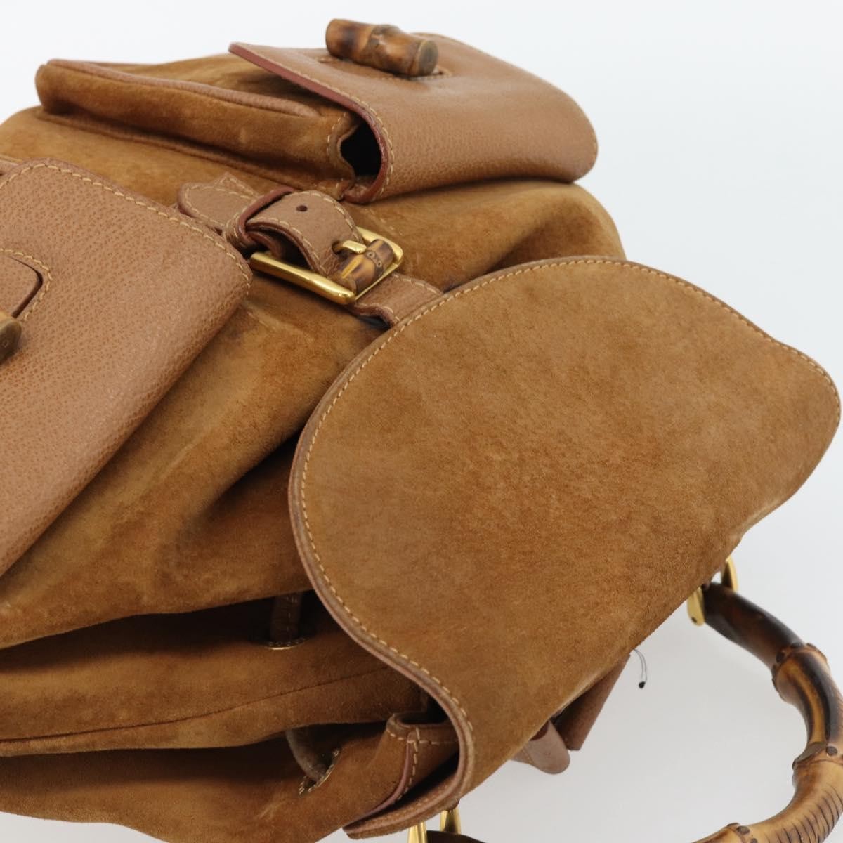 Gucci Vintage Bamboo Backpack Suede Brown Suede Backpack Bag (Pre-Owned)
