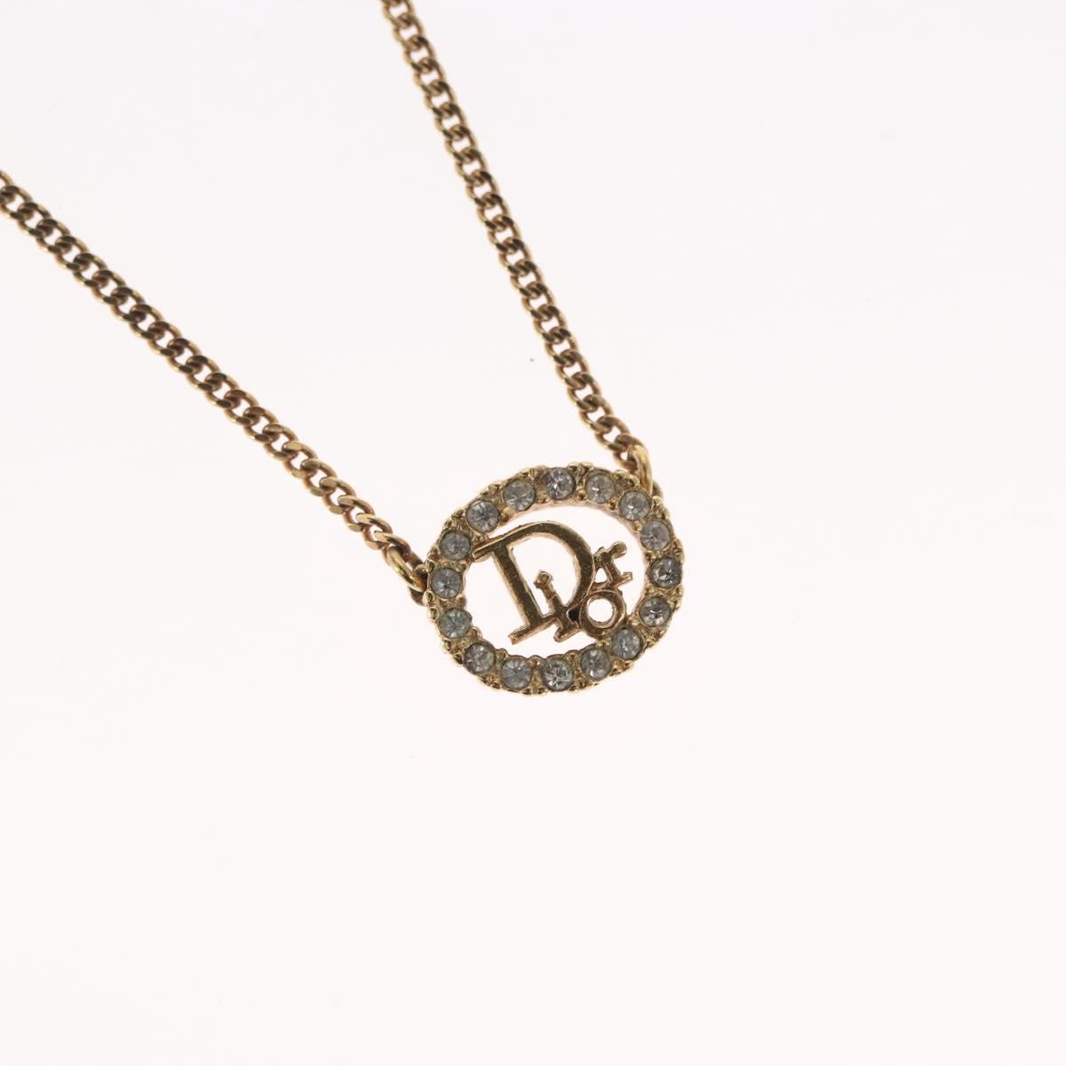 Christian Dior Vintage Logo Round Pendant Necklace Metal And Crystals Gold Metal Necklace Jewelry (Pre-Owned)
