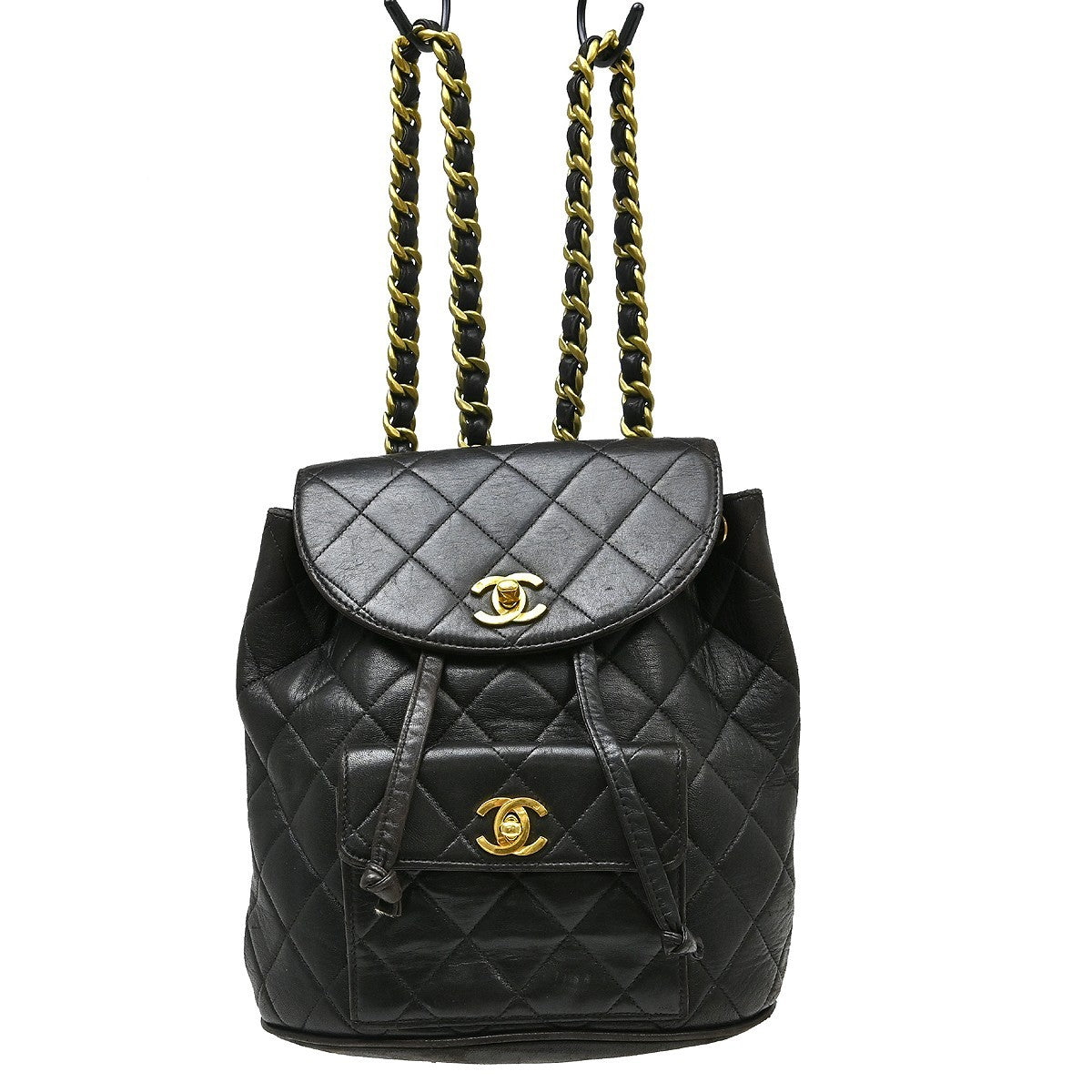 Chanel Duma Drawstring Backpack Quilted Leather Black Leather Backpack Bag (Pre-Owned)