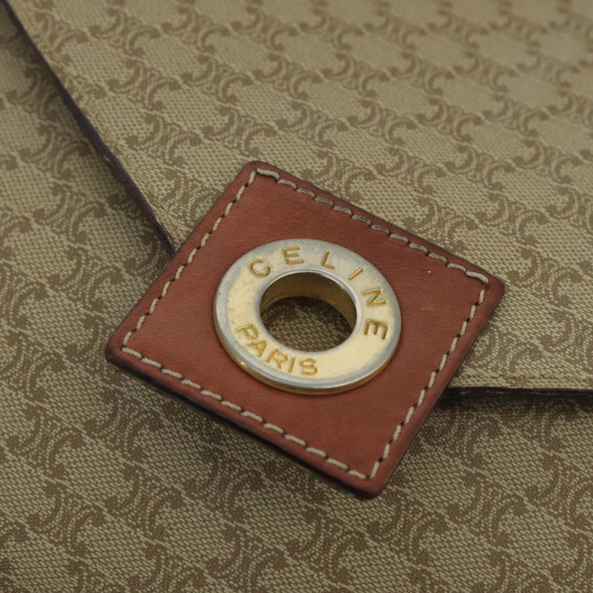 Celine Vintage Macadam Circle Logo Shoulder Bag Canvas And Leather Beige Canvas Shoulder Bag Bag (Pre-Owned)