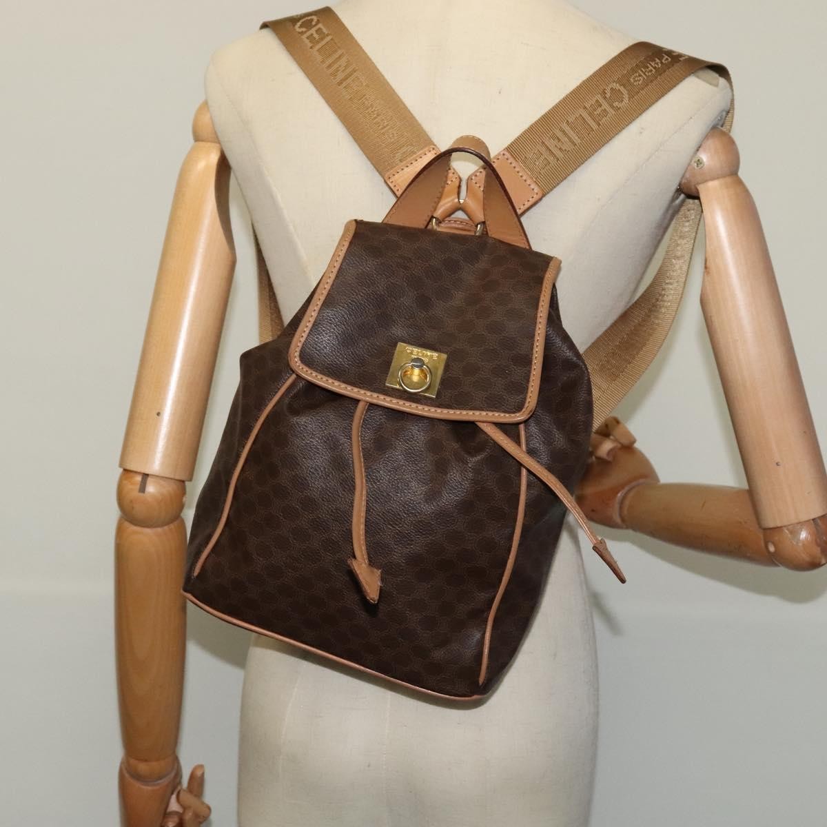 Celine Vintage Macadam Backpack Canvas And Leather Brown Canvas Backpack Bag (Pre-Owned)