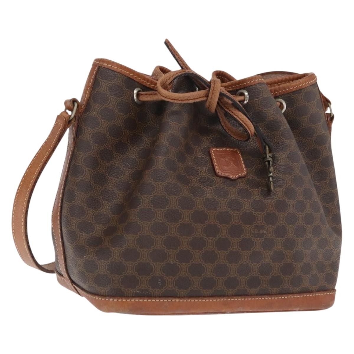 Celine Vintage Macadam Shoulder Bag Canvas And Leather Brown Canvas Shoulder Bag Bag (Pre-Owned)