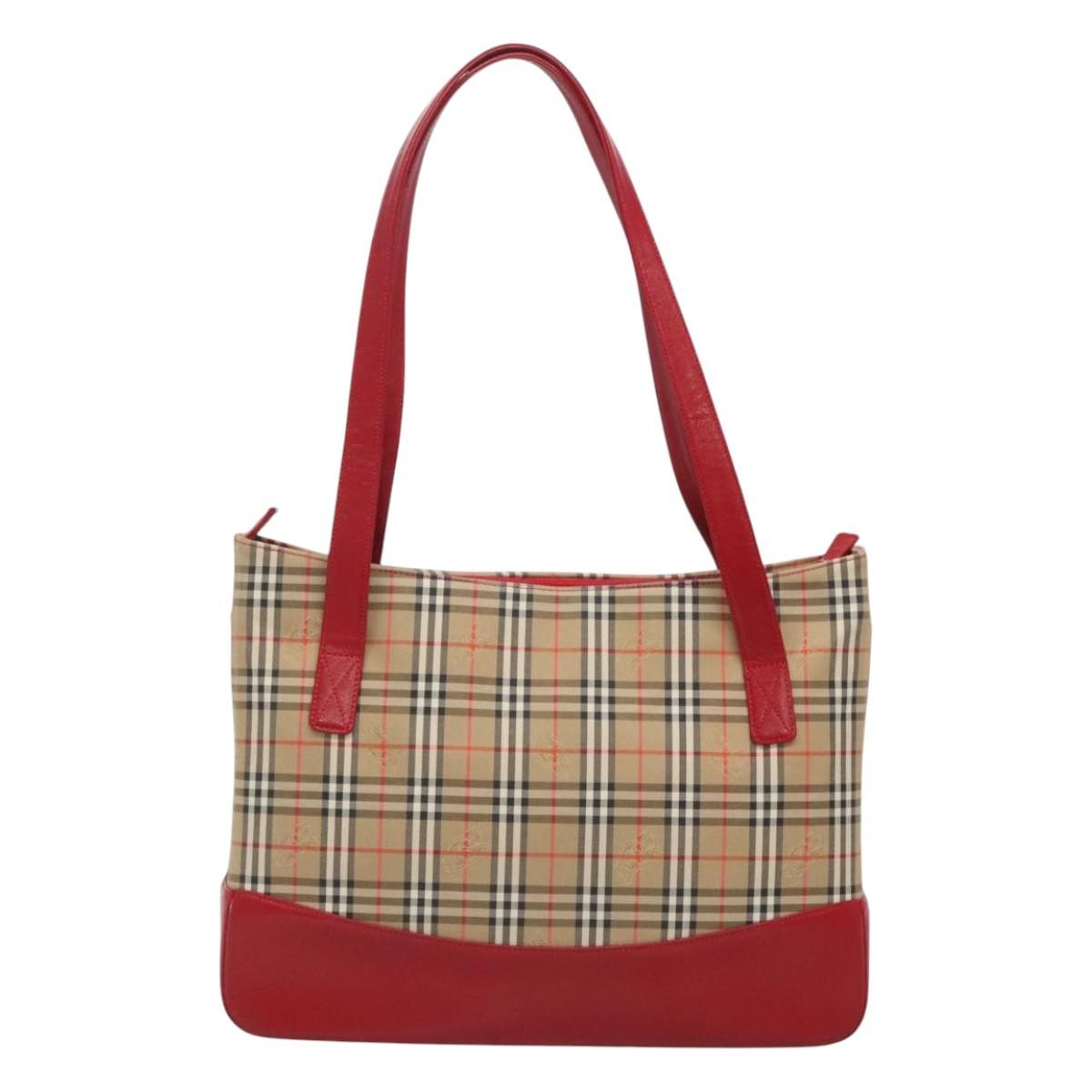 Burberry Nova Check Tote Canvas And Leather Beige Canvas Tote Bag Bag (Pre-Owned)