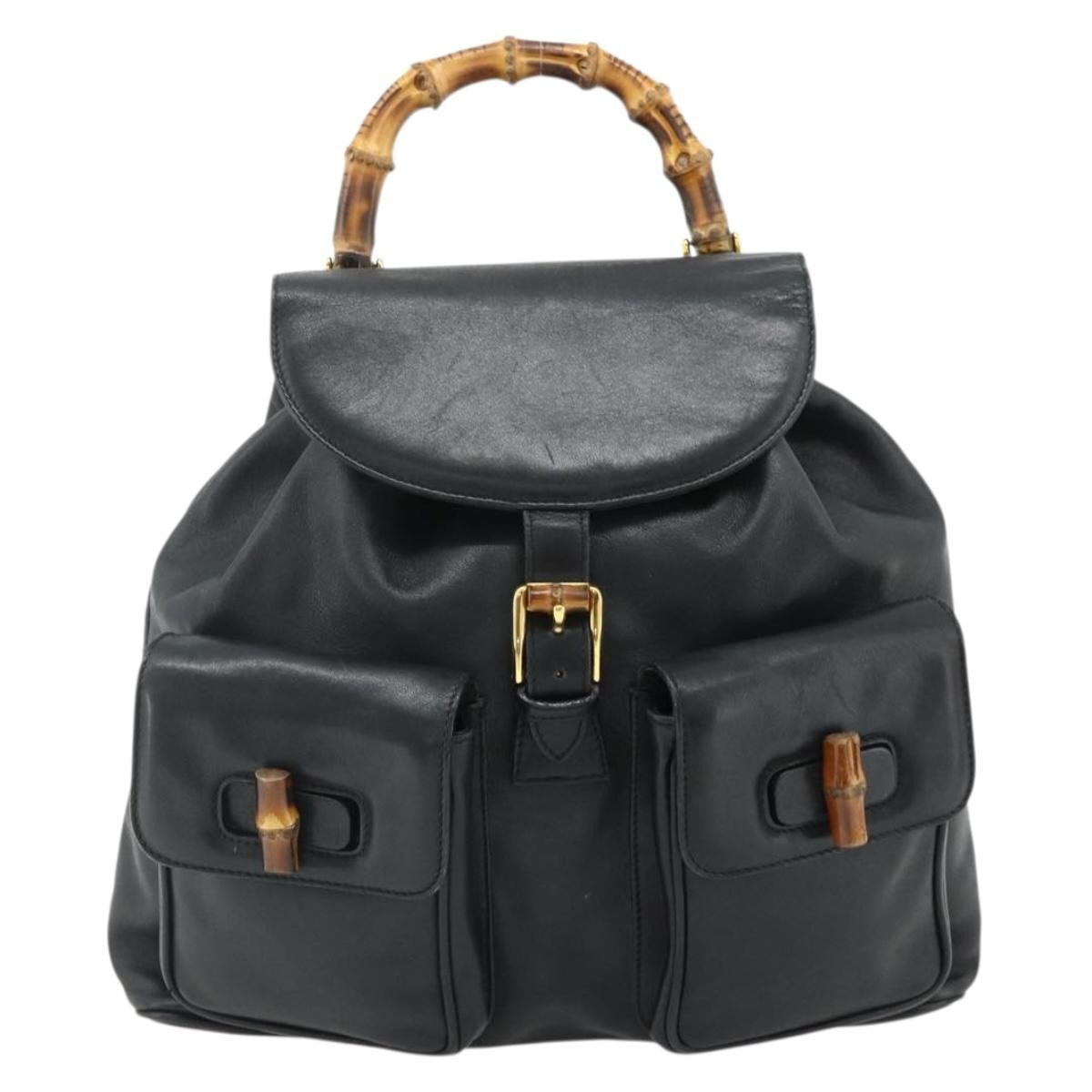 Gucci Vintage Bamboo Backpack Leather Black Leather Backpack Bag (Pre-Owned)