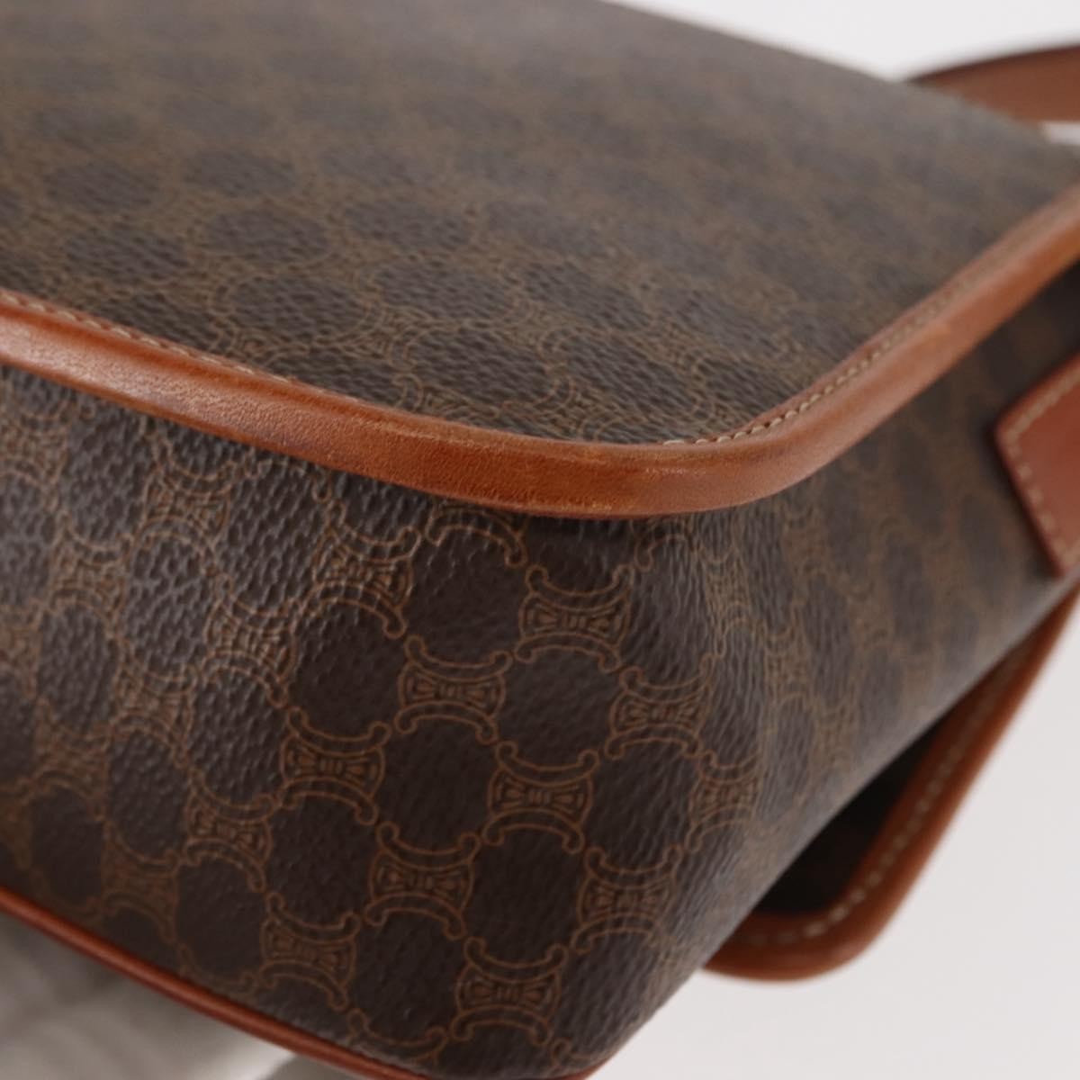 Celine Vintage Macadam Circle Logo Shoulder Bag Canvas And Leather Brown Canvas Bag (Pre-Owned)