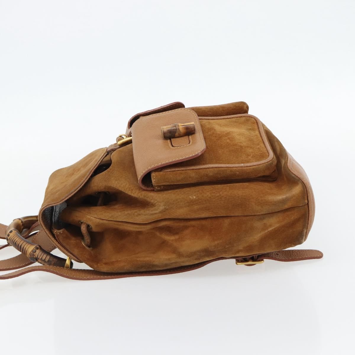 Gucci Vintage Bamboo Backpack Suede Brown Suede Backpack Bag (Pre-Owned)
