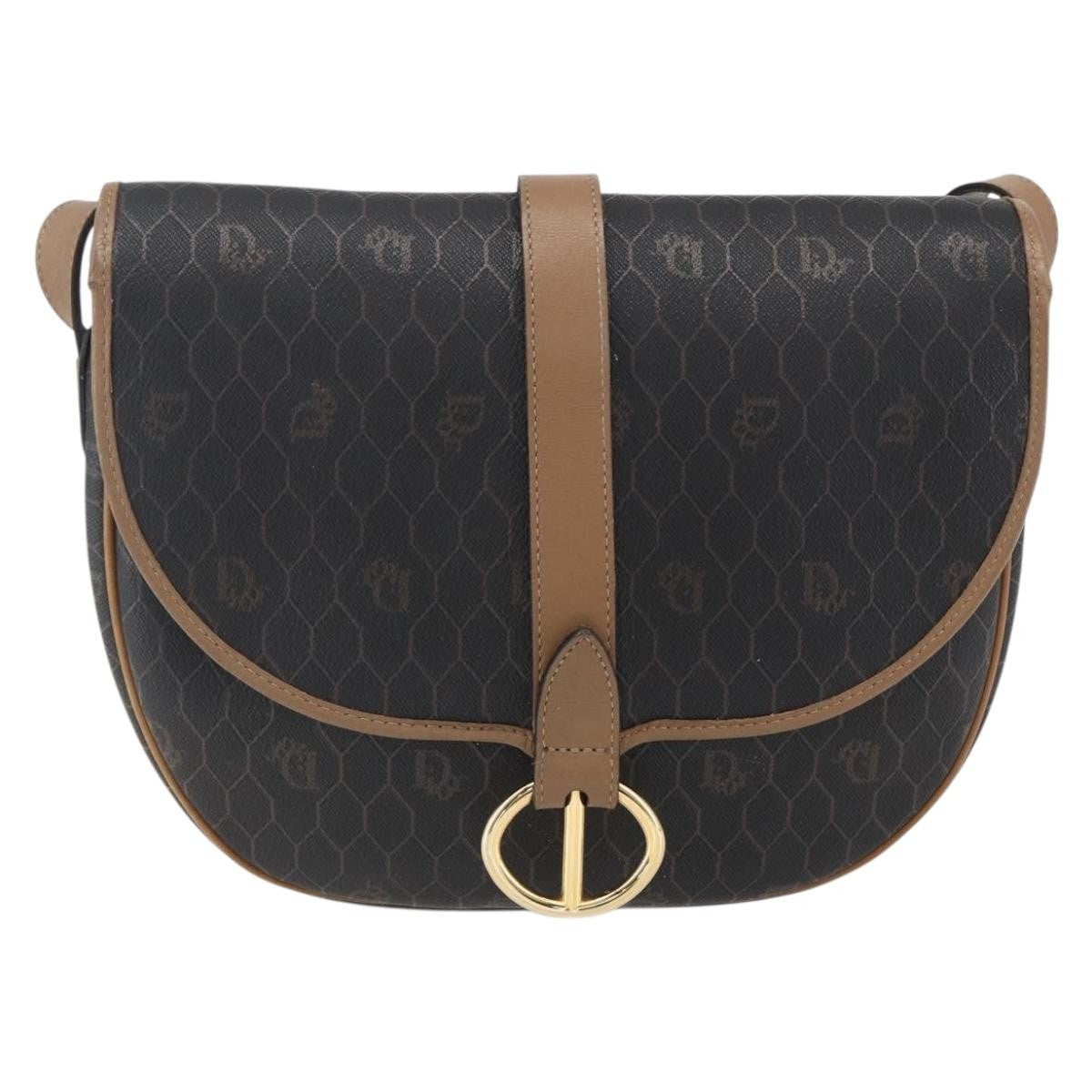 Christian Dior Vintage Honeycomb Shoulder Bag Canvas And Leather Black Canvas Shoulder Bag Bag (Pre-Owned)