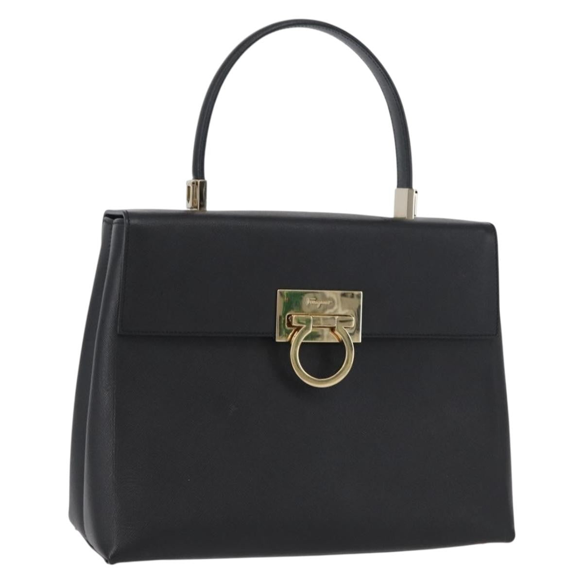 Salvatore Ferragamo Gancini Handbag Leather Black Leather Handbag (Pre-Owned)
