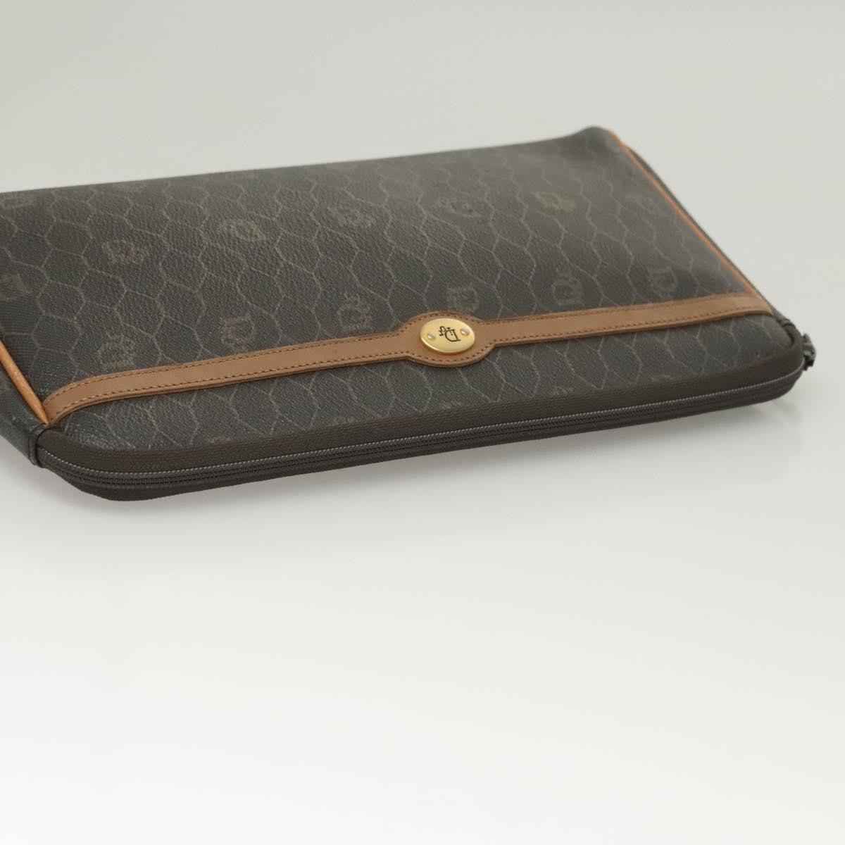 Christian Dior Vintage Honeycomb Zip Pouch Canvas And Leather Black Canvas Clutche & Pouche Bag (Pre-Owned)
