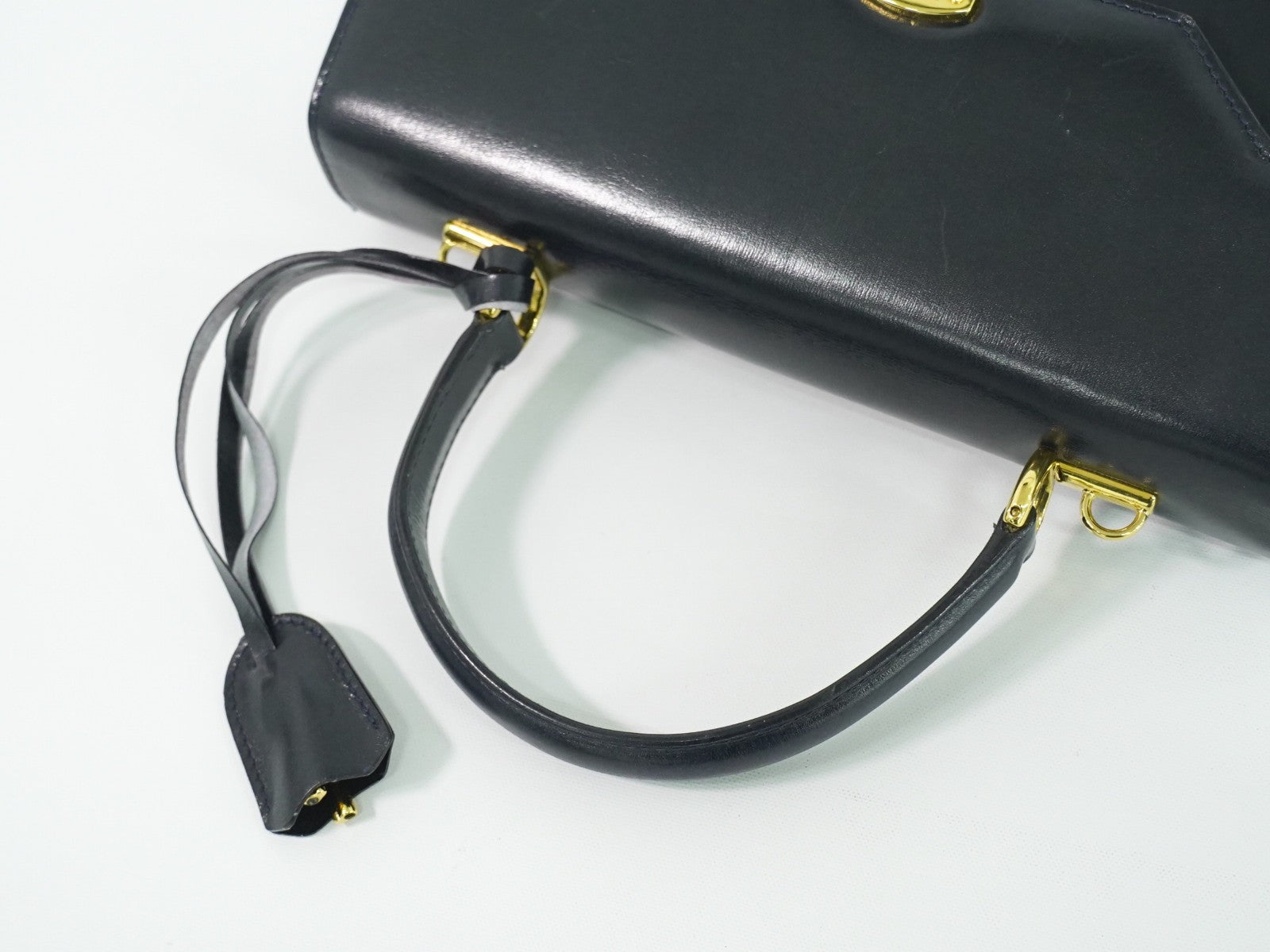 Gucci Vintage Lady Lock Top Handle Bag Leather Navy Leather Handbag (Pre-Owned)