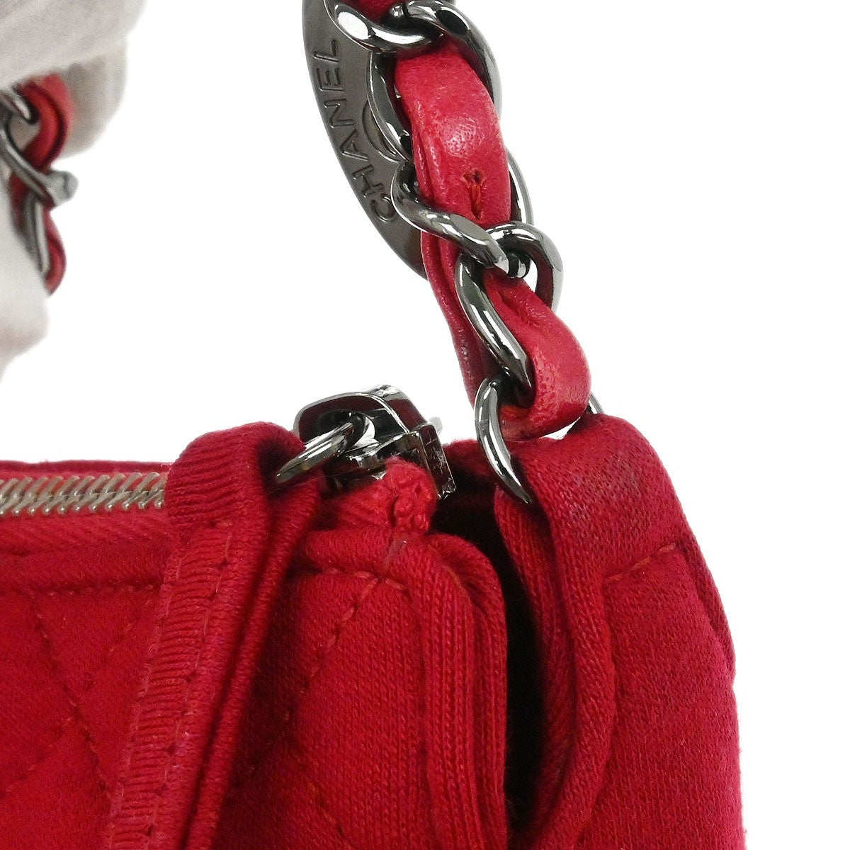 Chanel Vintage Chain Shoulder Bag Cotton Red Cotton Shoulder Bag Bag (Pre-Owned)