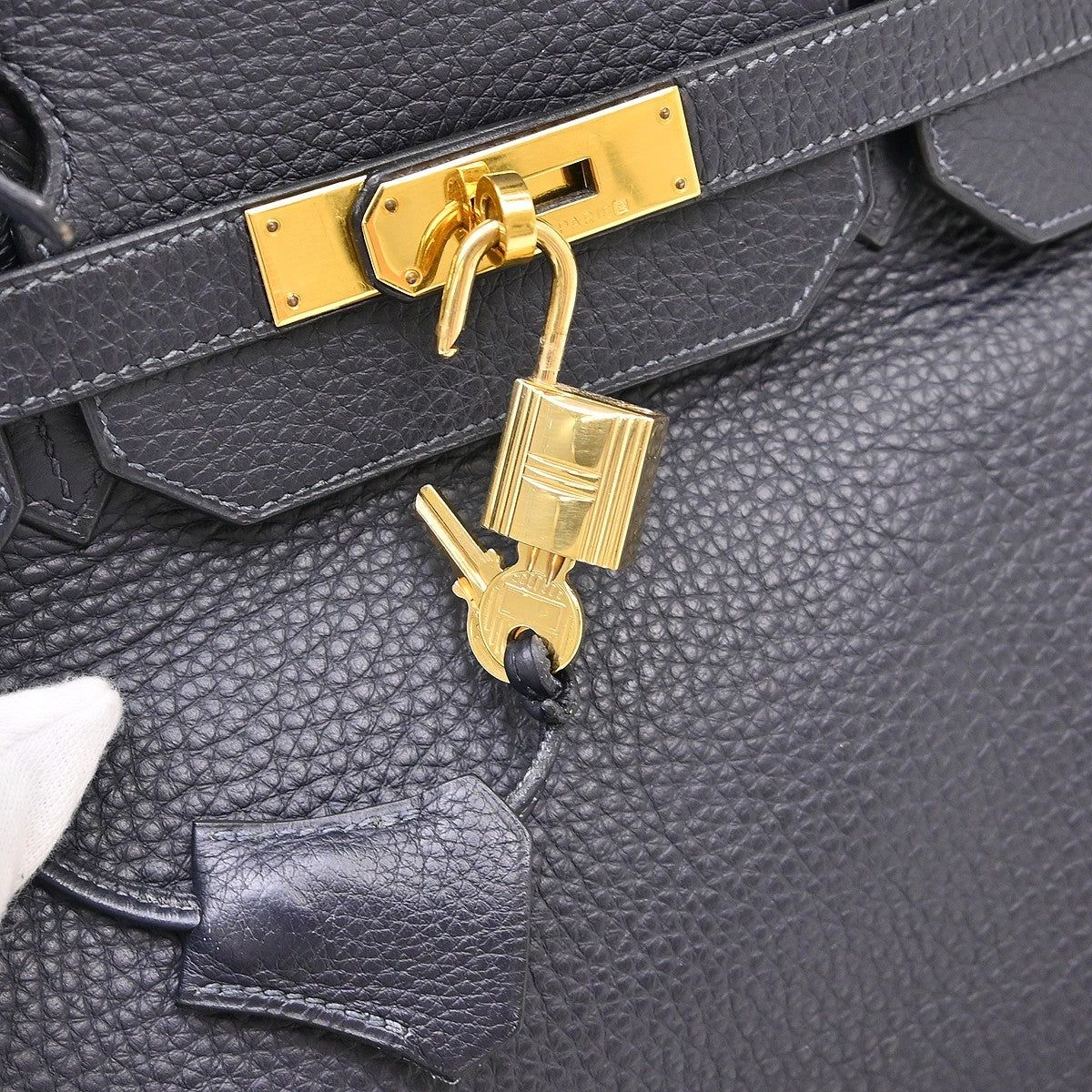 Hermes Birkin Handbag Grey Clemence With Gold Hardware Gray Leather Handbag (Pre-Owned)