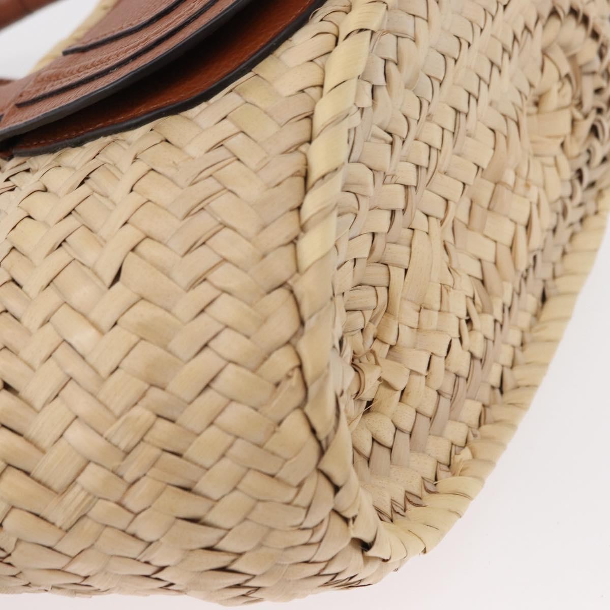 Chloe Marcie Basket Bag Raffia And Leather Beige Wicker Handbag (Pre-Owned)