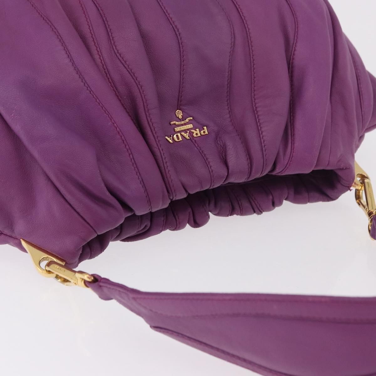 Prada Pleats Shoulder Bag Cervo Leather Purple Leather Handbag (Pre-Owned)