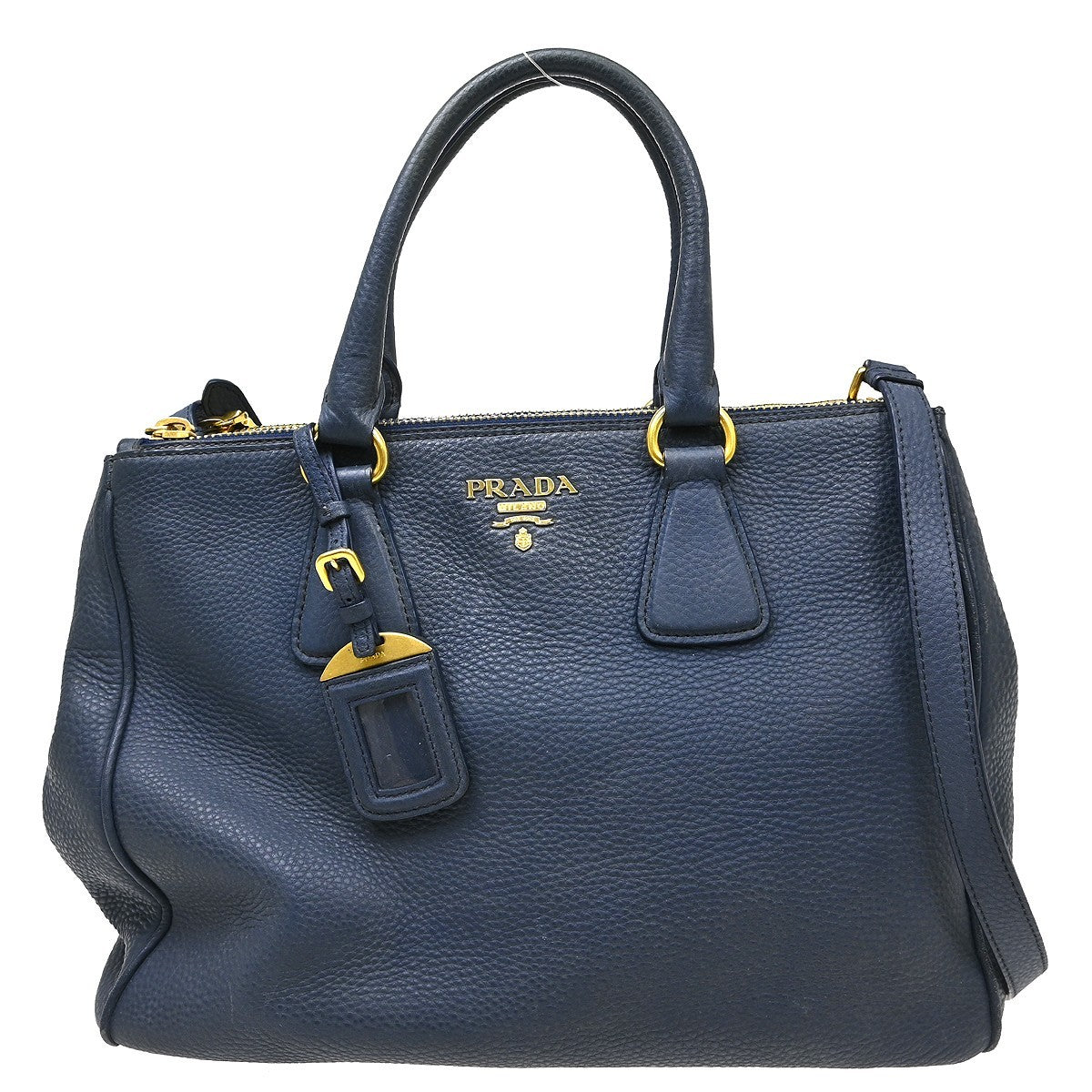 Prada Double Zip Convertible Tote Saffiano Leather Blue Leather Handbag (Pre-Owned)