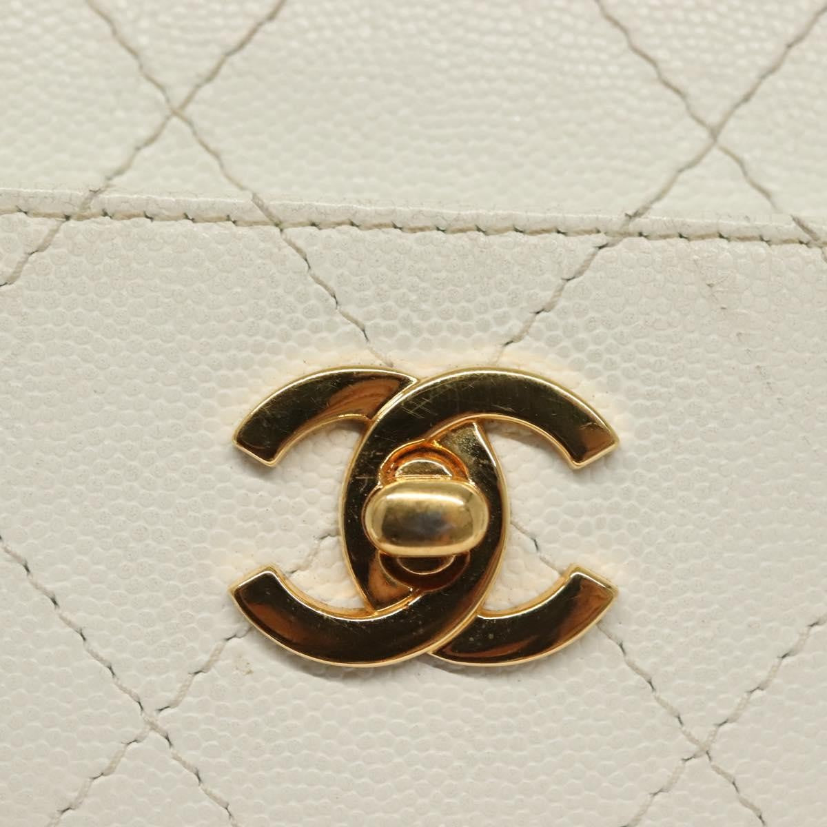 Chanel Cc Shoulder Bag Quilted Caviar White Leather Bag (Pre-Owned)