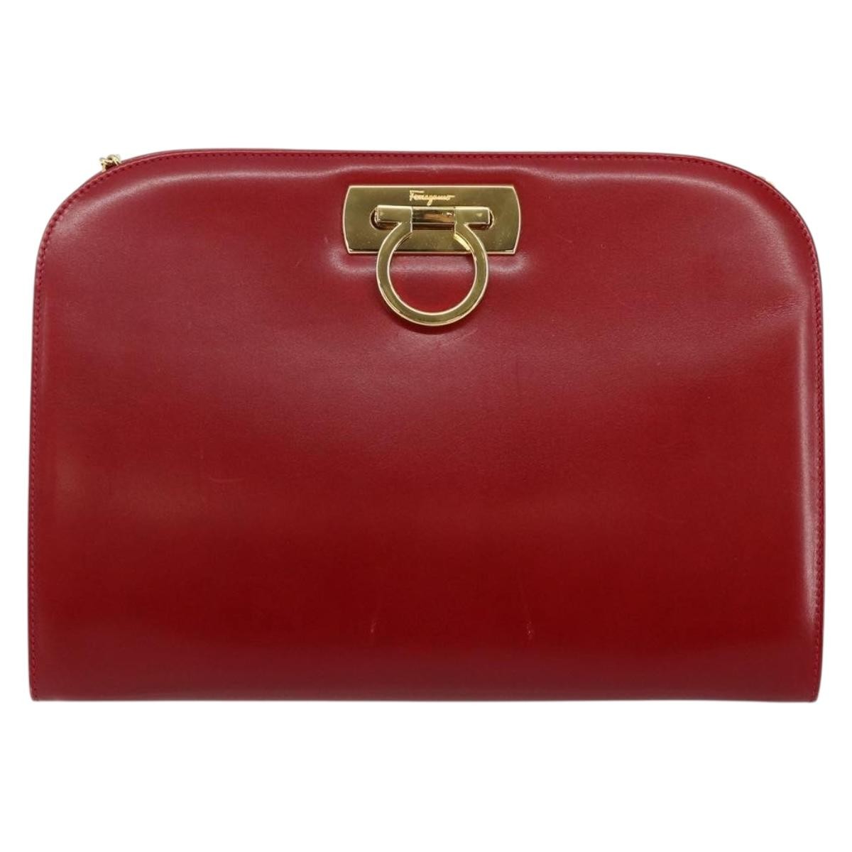 Salvatore Ferragamo Vintage Gancini Chain Shoulder Bag Leather Red Leather Bag (Pre-Owned)
