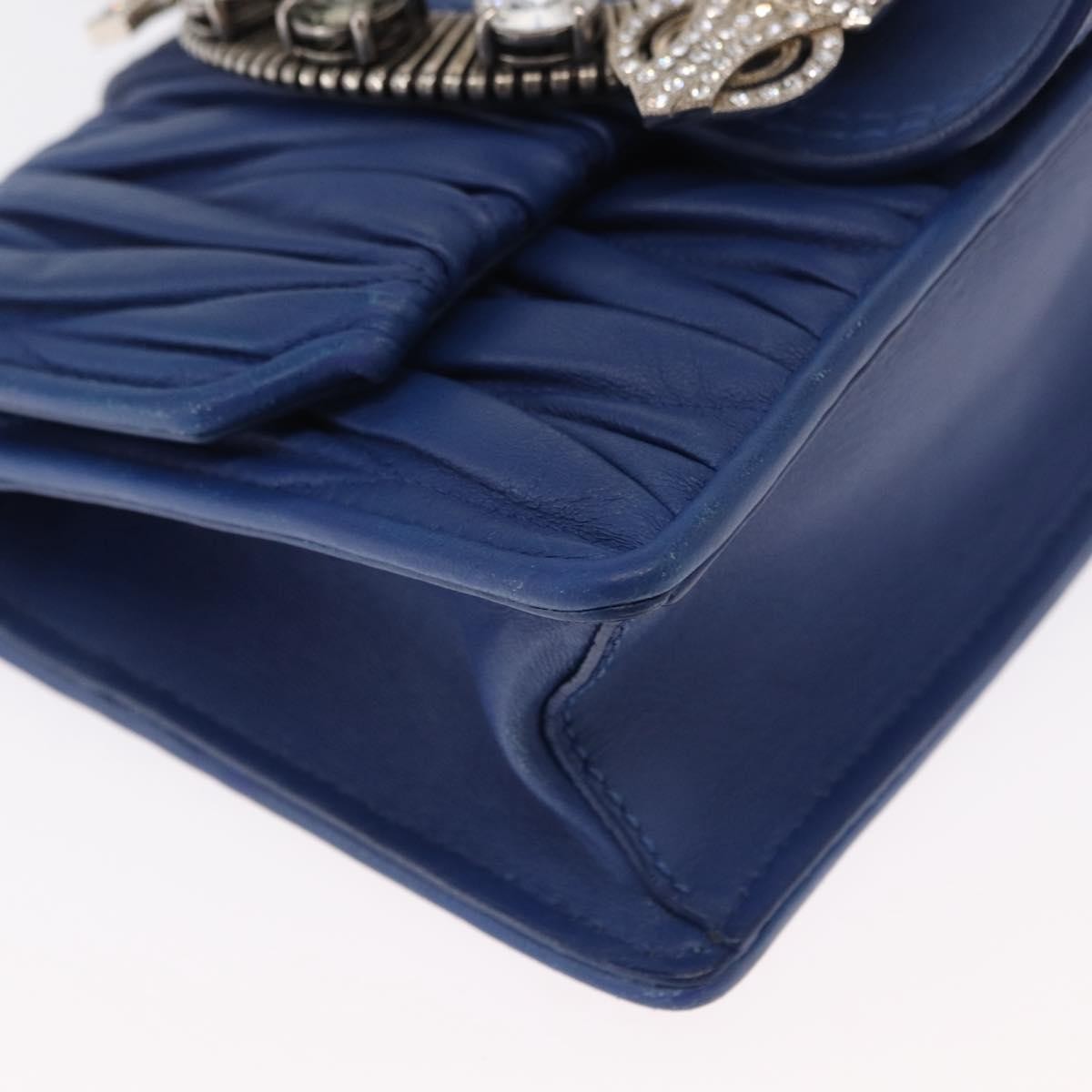 Miu Miu Madras Crystal Buckle Shoulder Bag Leather Blue Leather Shoulder Bag Bag (Pre-Owned)