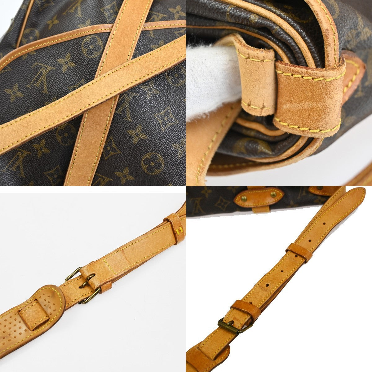 Louis Vuitton Saumur Handbag Monogram Canvas Brown Leather Shoulder Bag Bag (Pre-Owned)