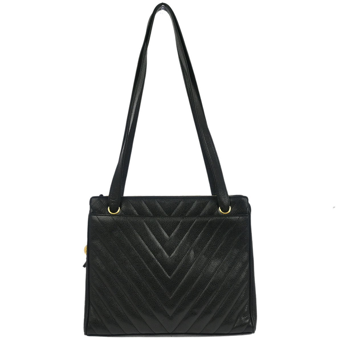 Chanel Vintage Zip Shoulder Bag Chevron Caviar Black Calfskin Shoulder Bag Bag (Pre-Owned)