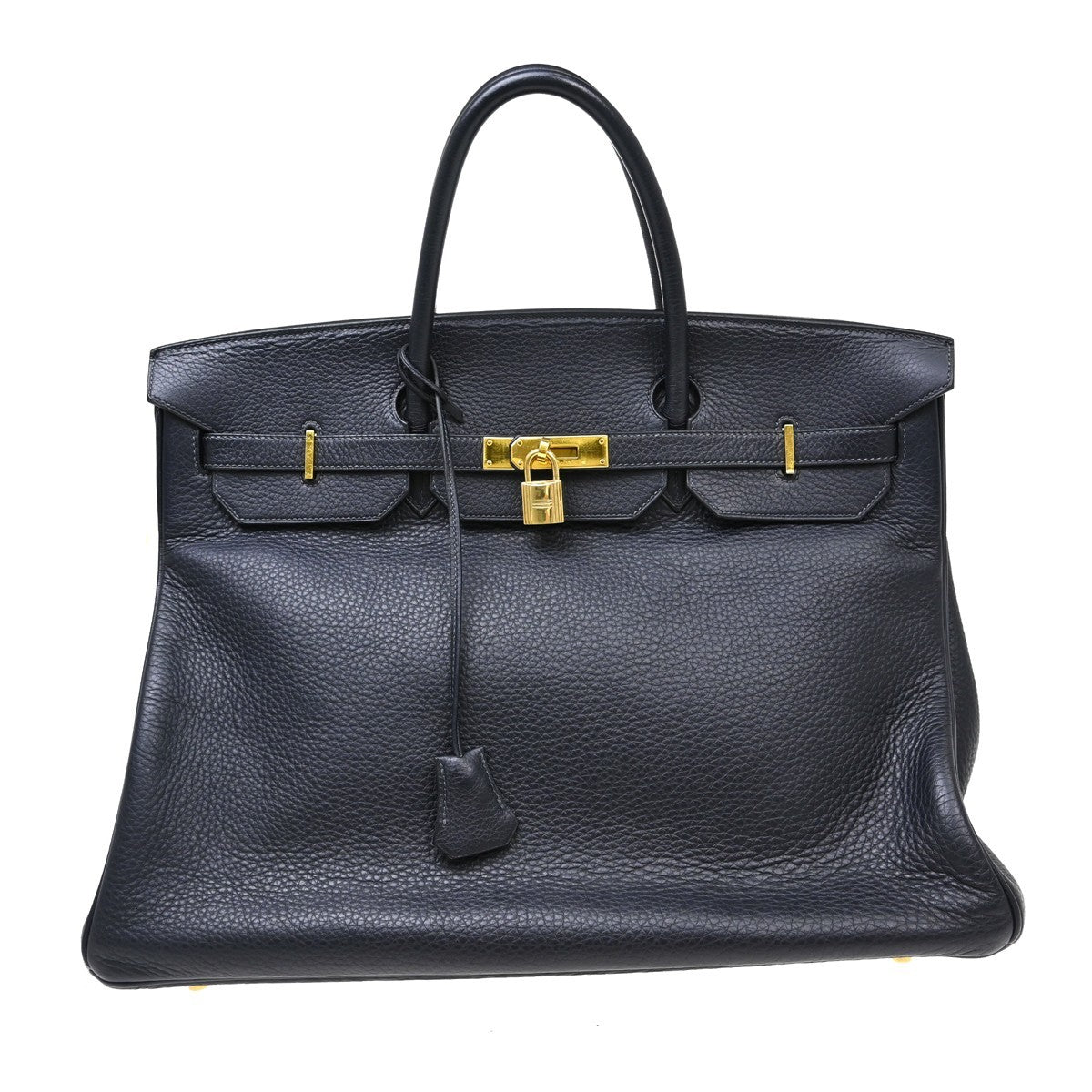 Hermes Birkin Handbag Grey Clemence With Gold Hardware Gray Leather Handbag (Pre-Owned)