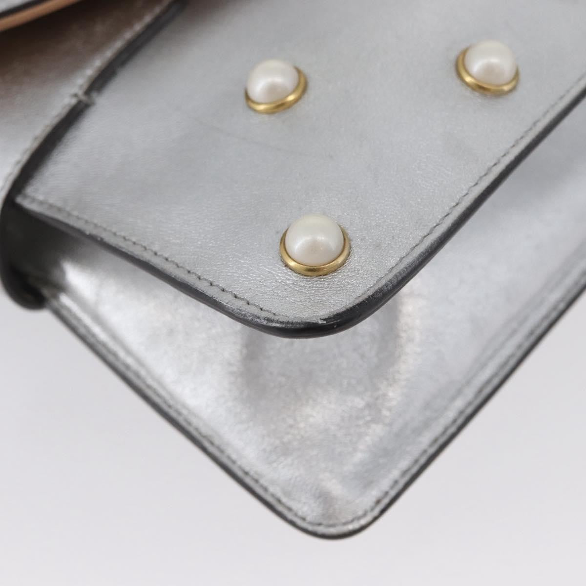 Gucci Broadway Pearly Bee Shoulder Bag Embellished Leather Silver Leather Shoulder Bag Bag (Pre-Owned)