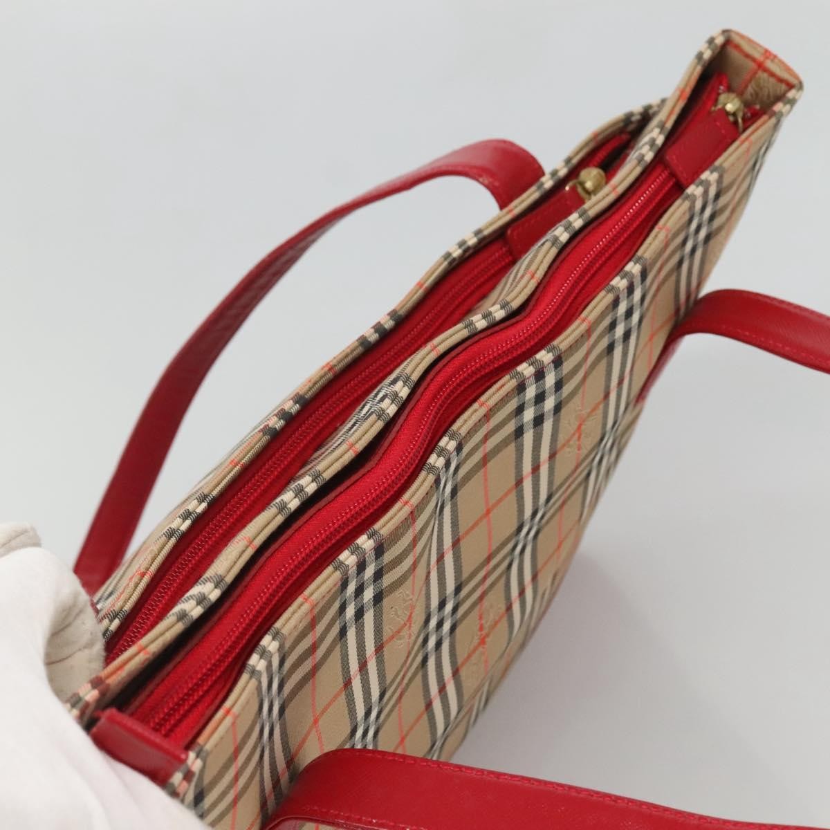 Burberry Nova Check Tote Canvas And Leather Beige Canvas Tote Bag Bag (Pre-Owned)