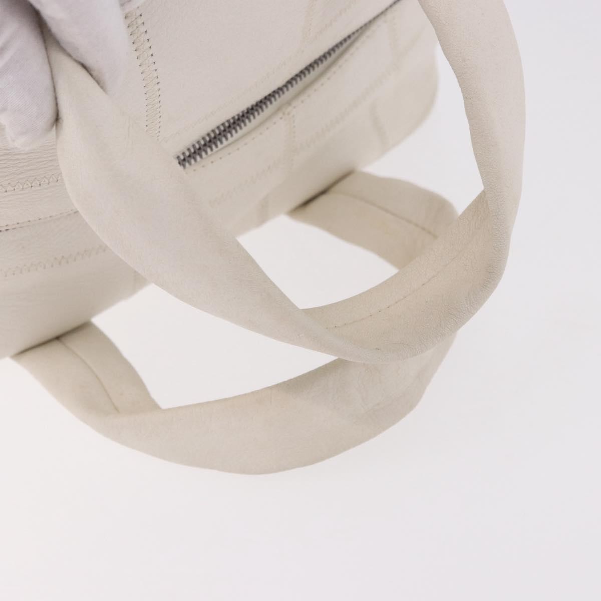 Chanel Square Stitch Bowler Bag Qulted Leather White Leather Handbag (Pre-Owned)